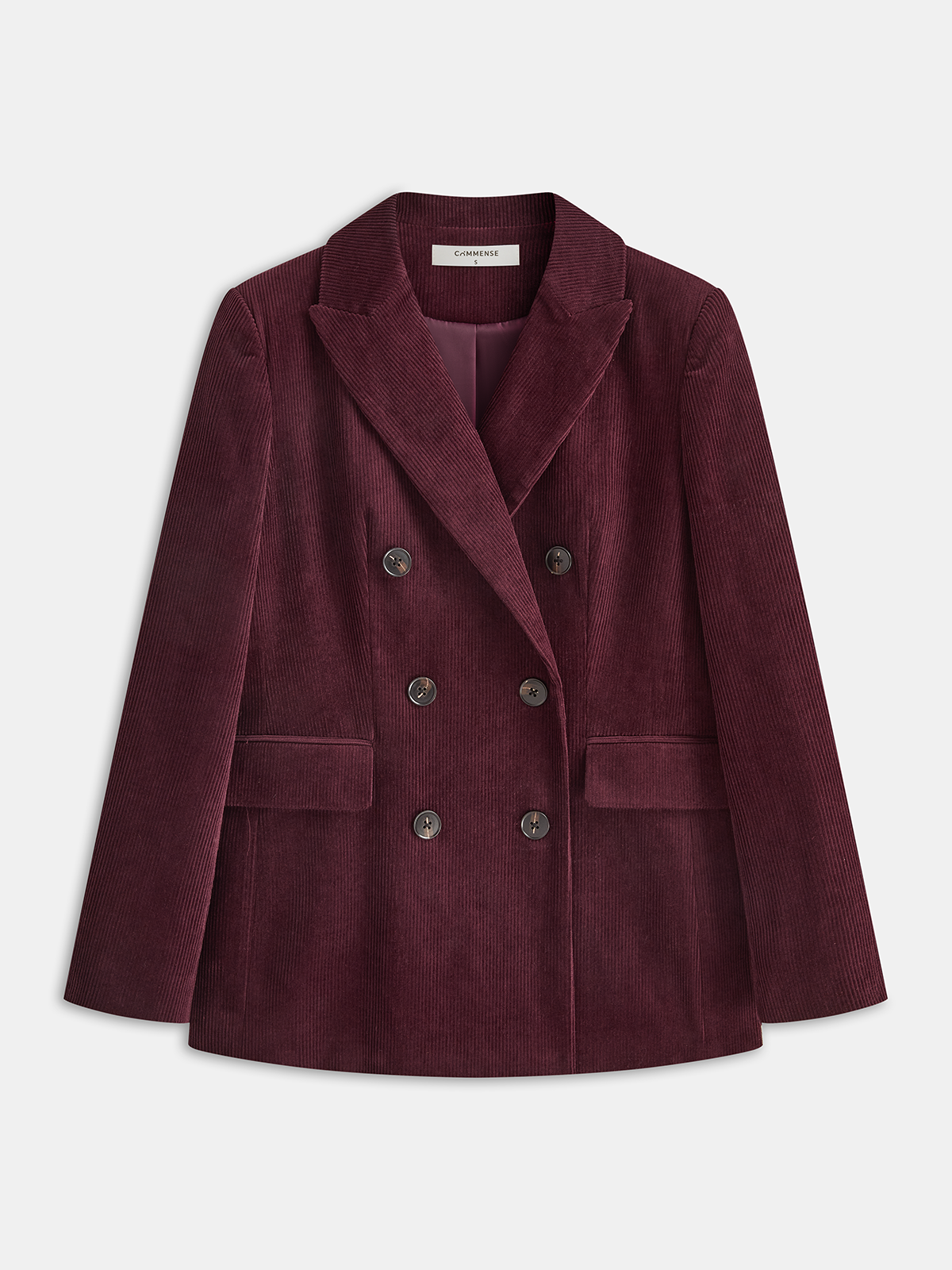 Corduroy Double-Breasted Blazer-Chicvia