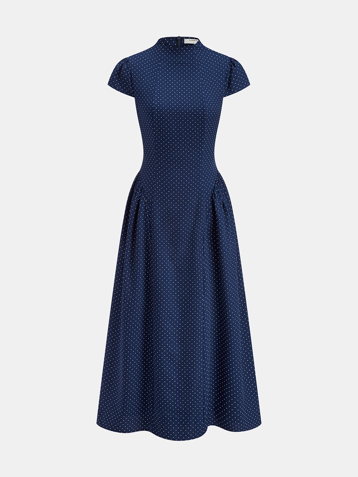 Polka Dot Stand-Collar Flare Dress-Chicvia