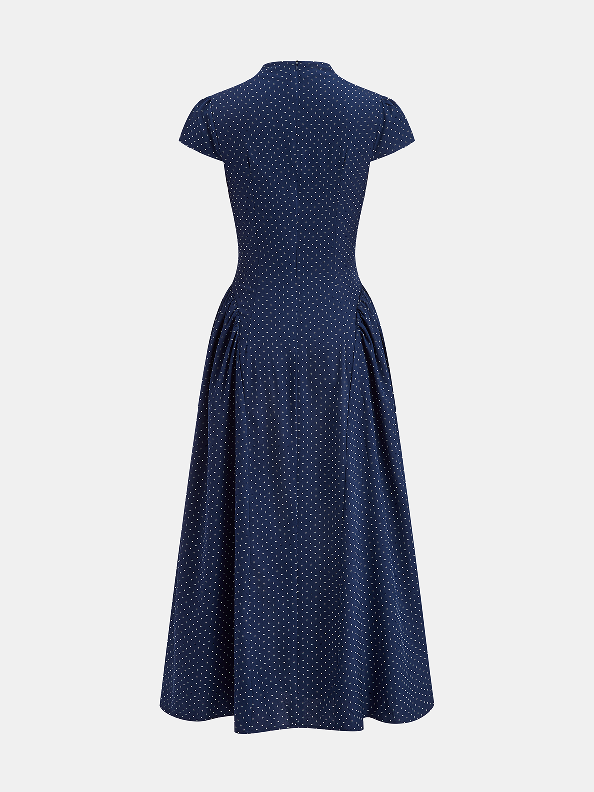 Polka Dot Stand-Collar Flare Dress-Chicvia