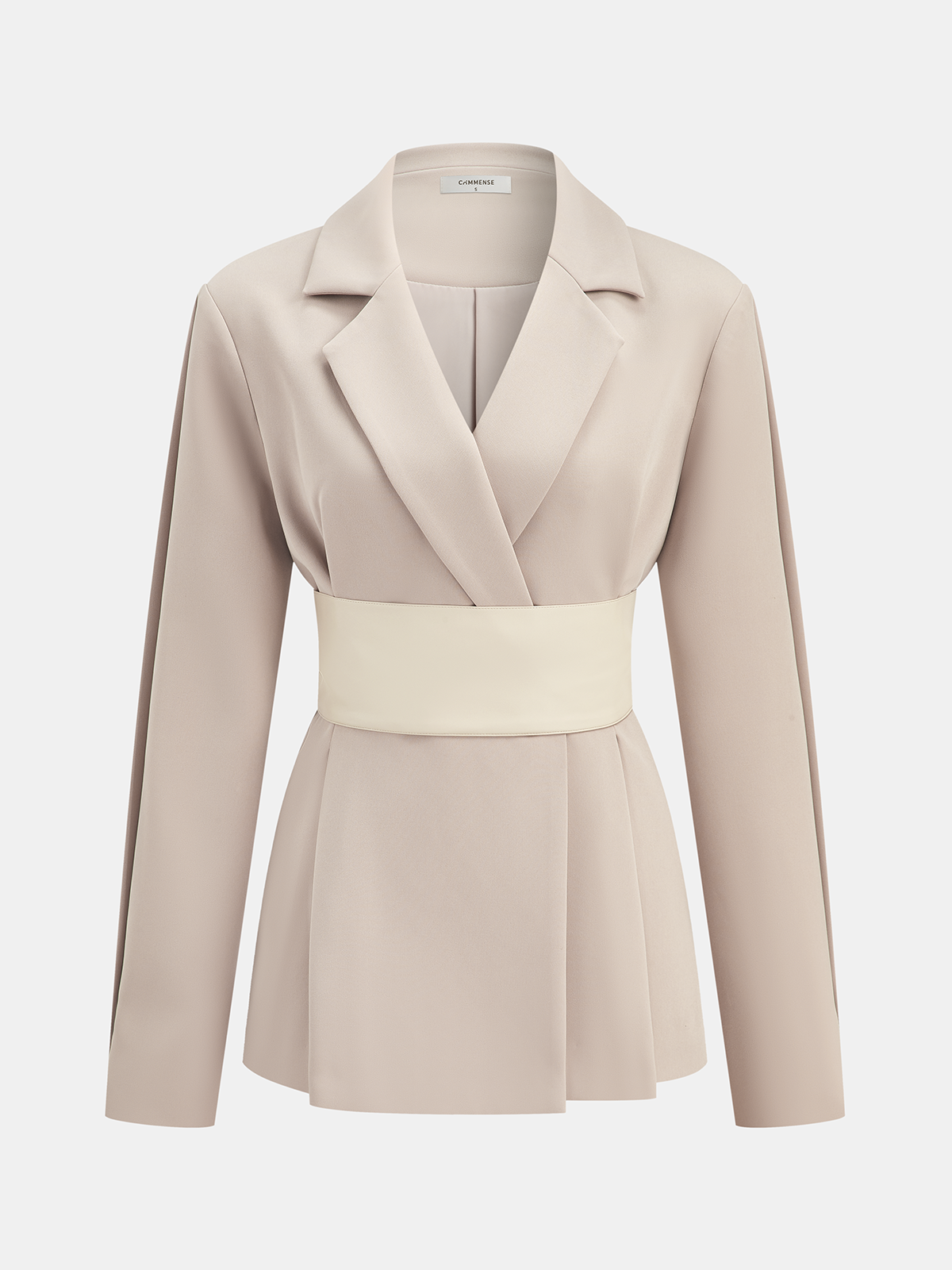 Contrast Belted Waist Lapel Blazer-Chicvia