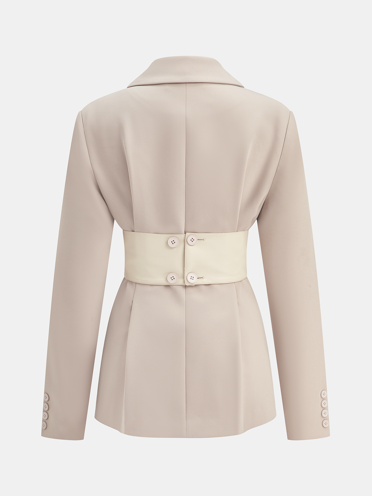 Contrast Belted Waist Lapel Blazer-Chicvia