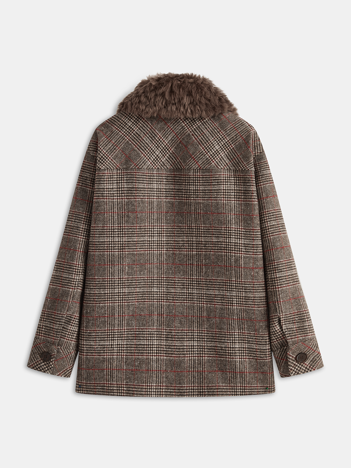 Faux Fur Collar Plaid Coat-Chicvia