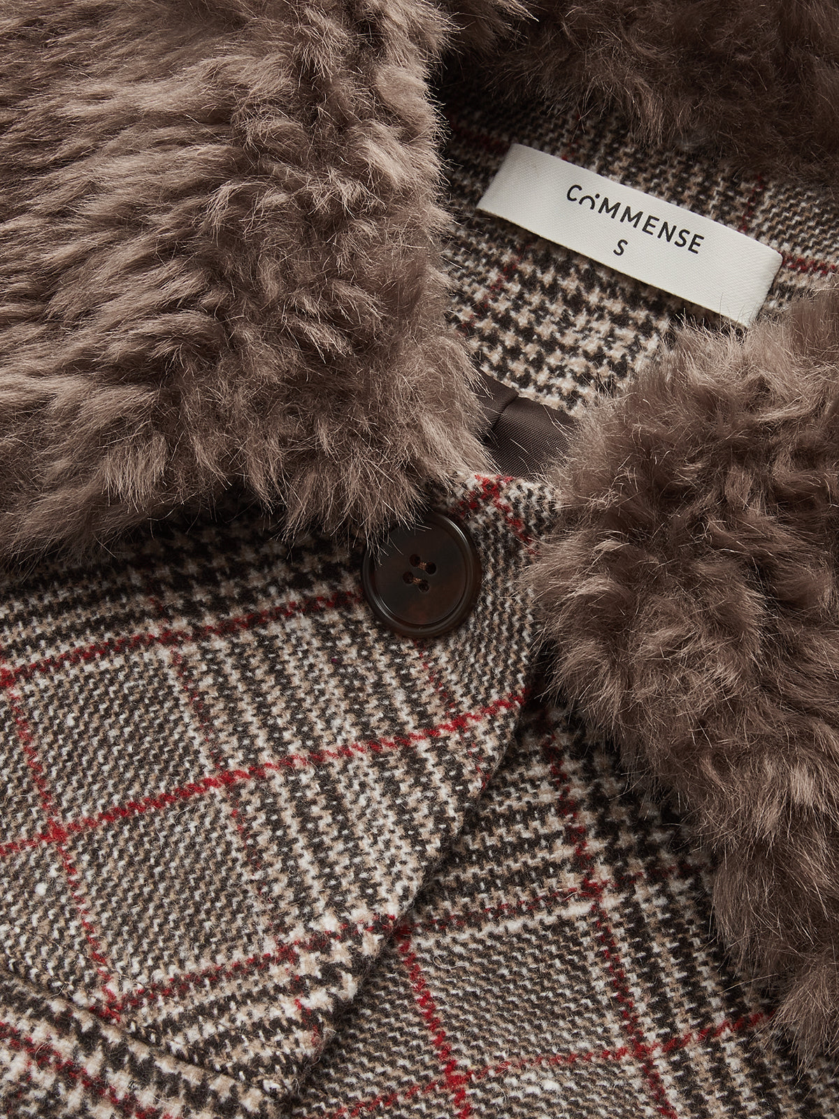 Faux Fur Collar Plaid Coat-Chicvia