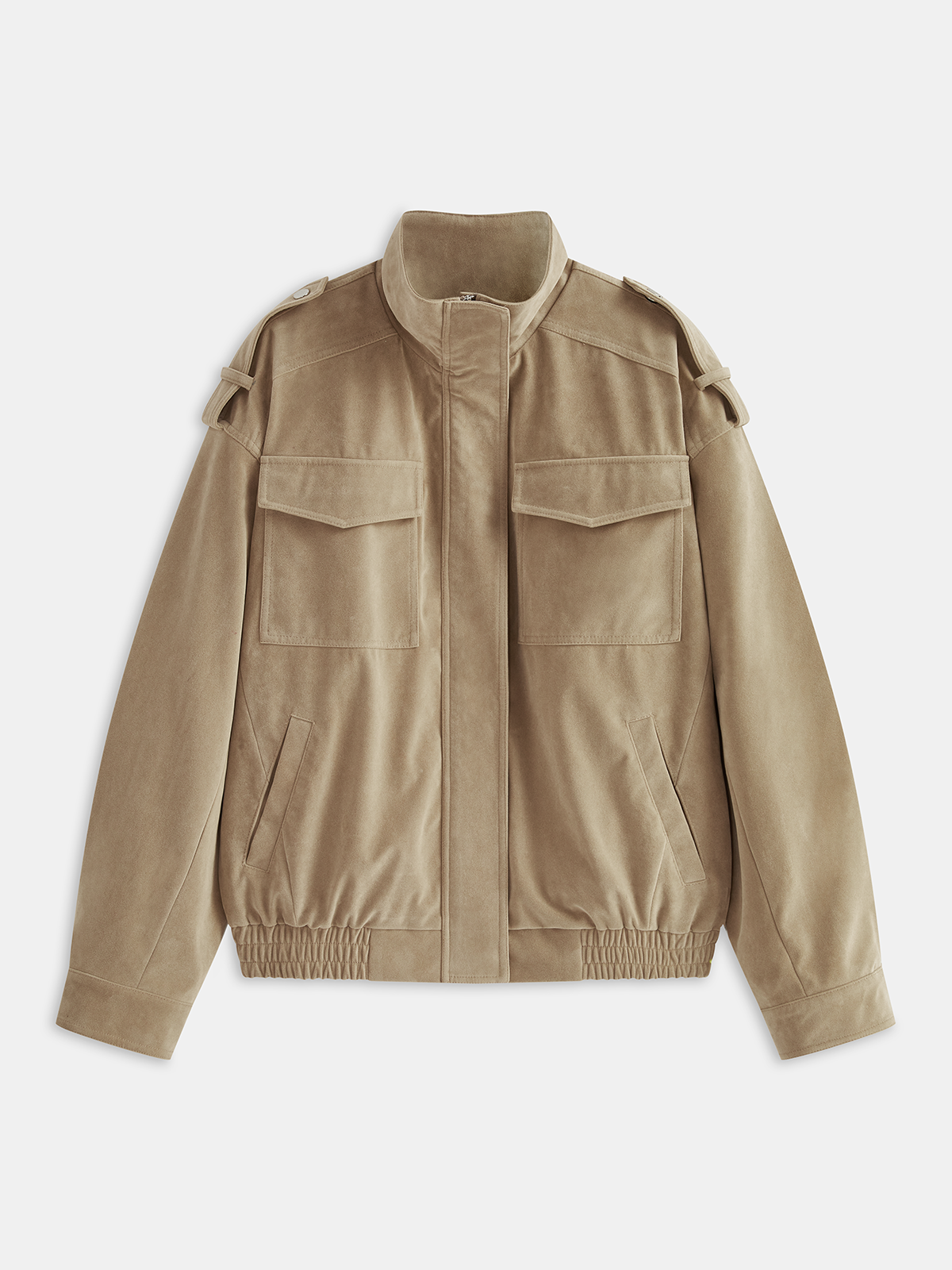 Oversized Suede Effect Utility Jacket-Chicvia