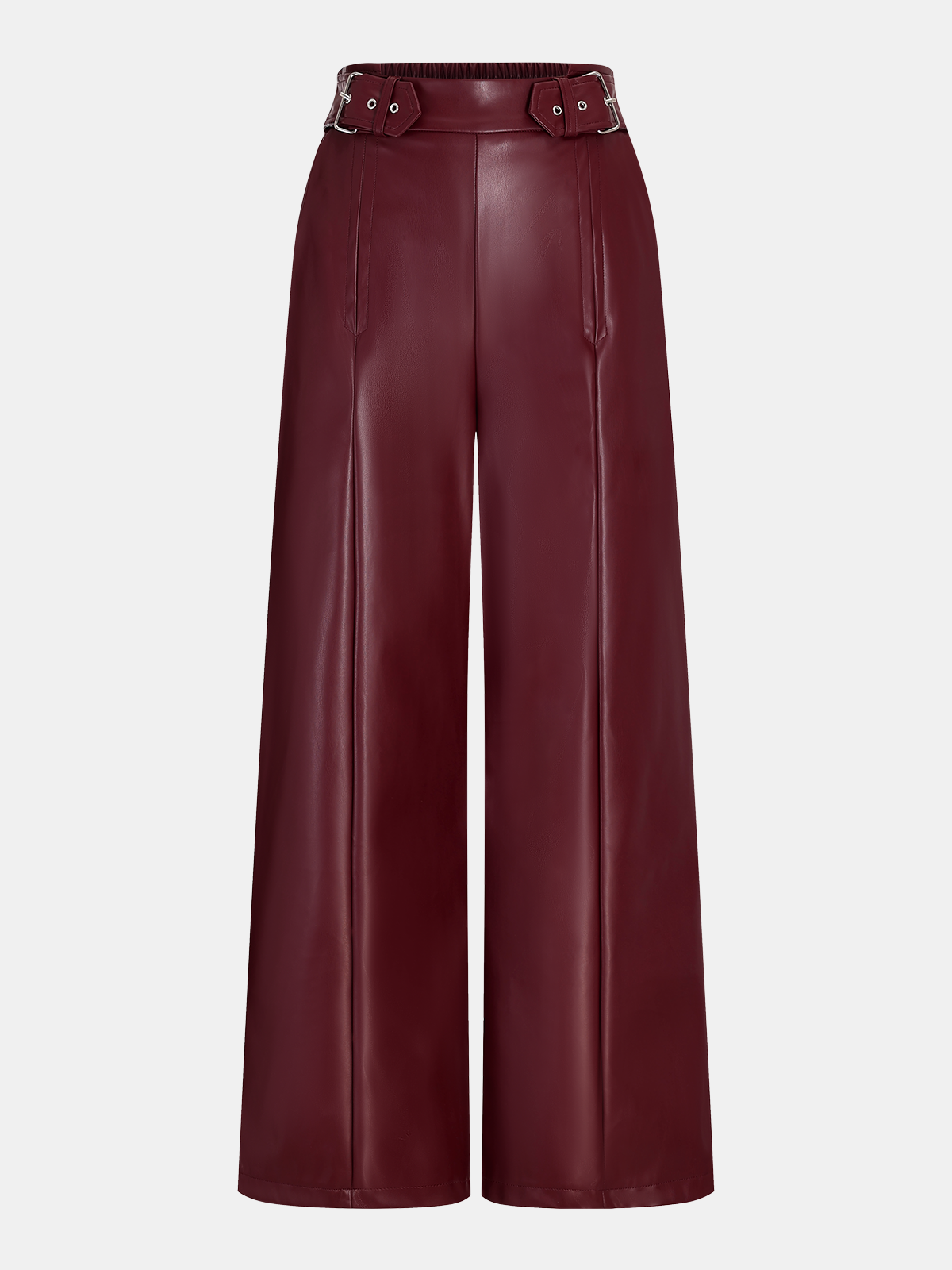 High-Waist Faux Leather Straight-Leg Pants-Chicvia