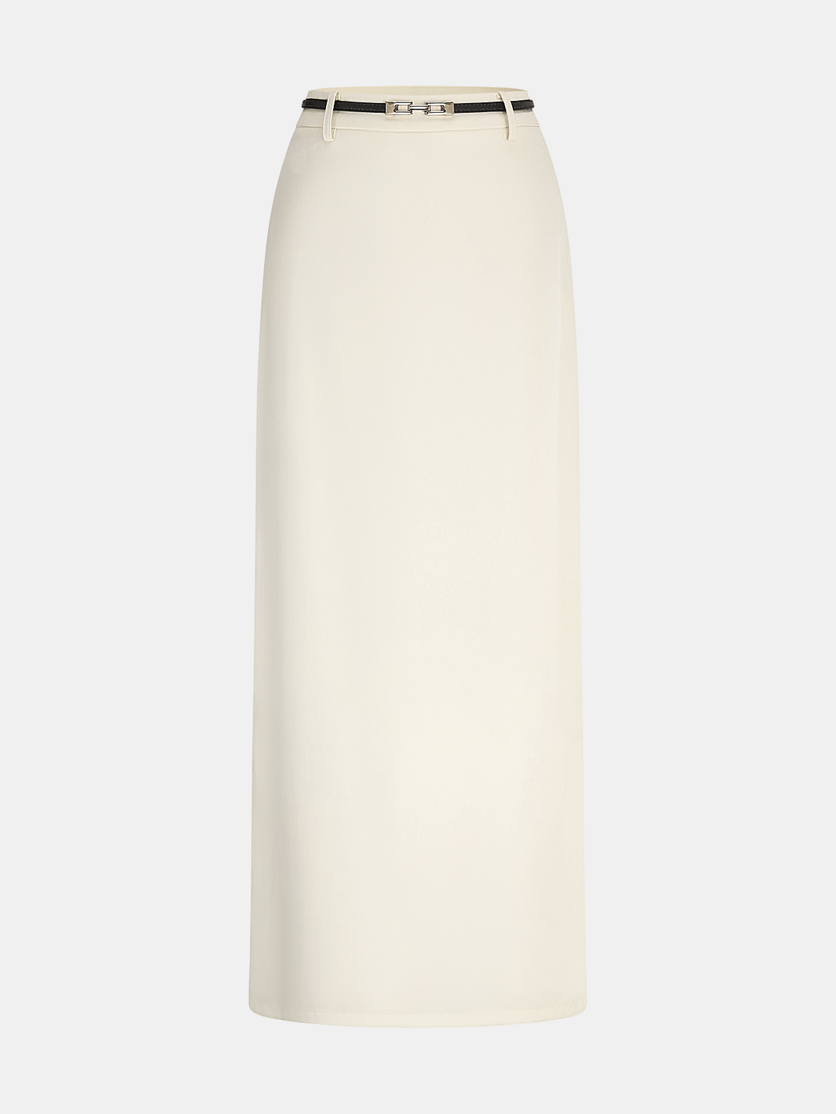 Belted Satin Straight Maxi Skirt-Chicvia