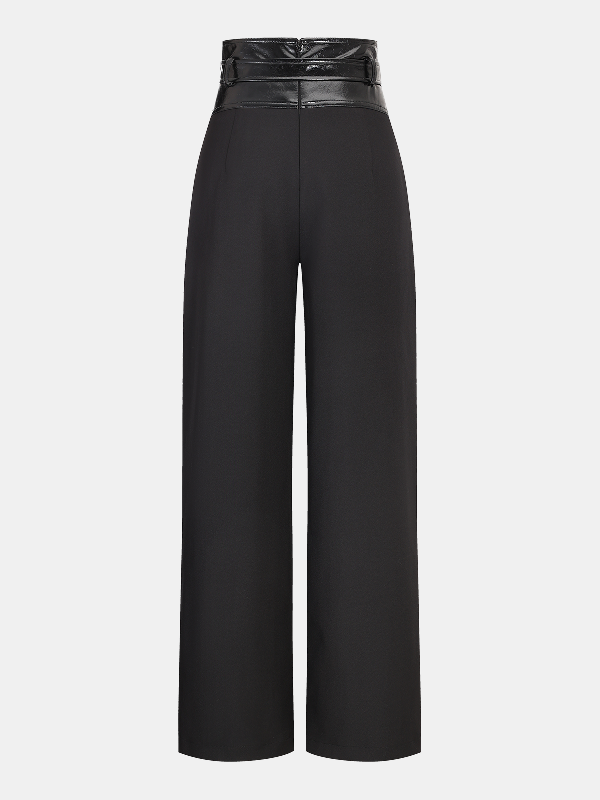 Faux Leather Waistband Wide-Leg Pants with Belt-Chicvia