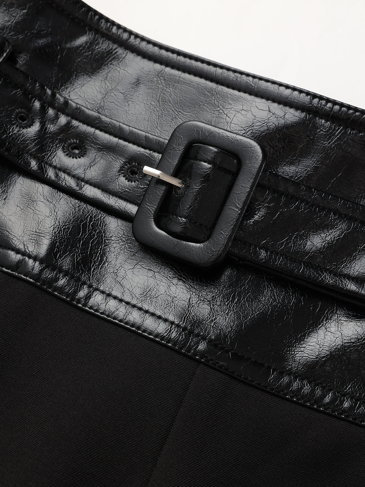 Faux Leather Waistband Wide-Leg Pants with Belt-Chicvia