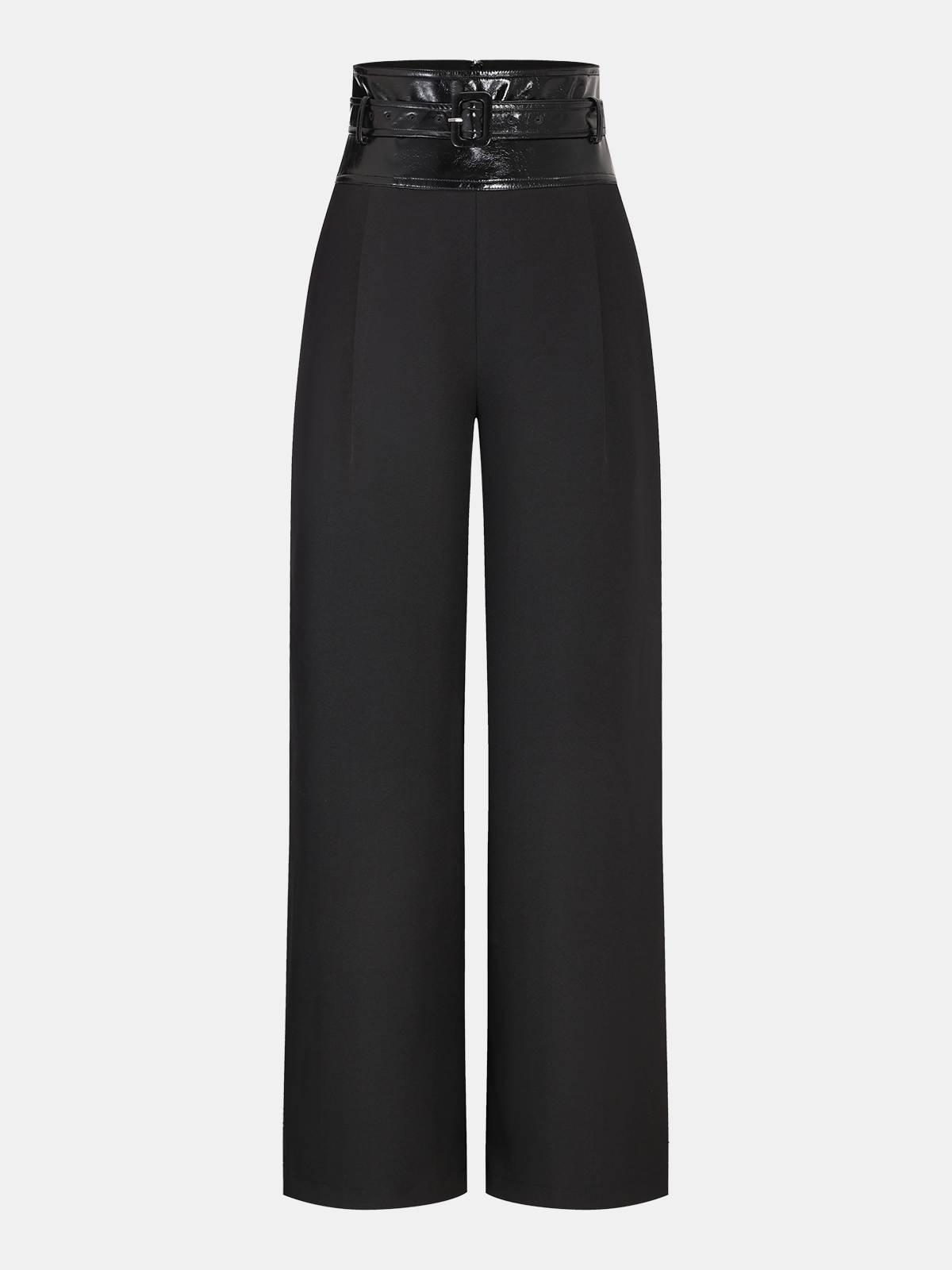 Faux Leather Waistband Wide-Leg Pants with Belt-Chicvia