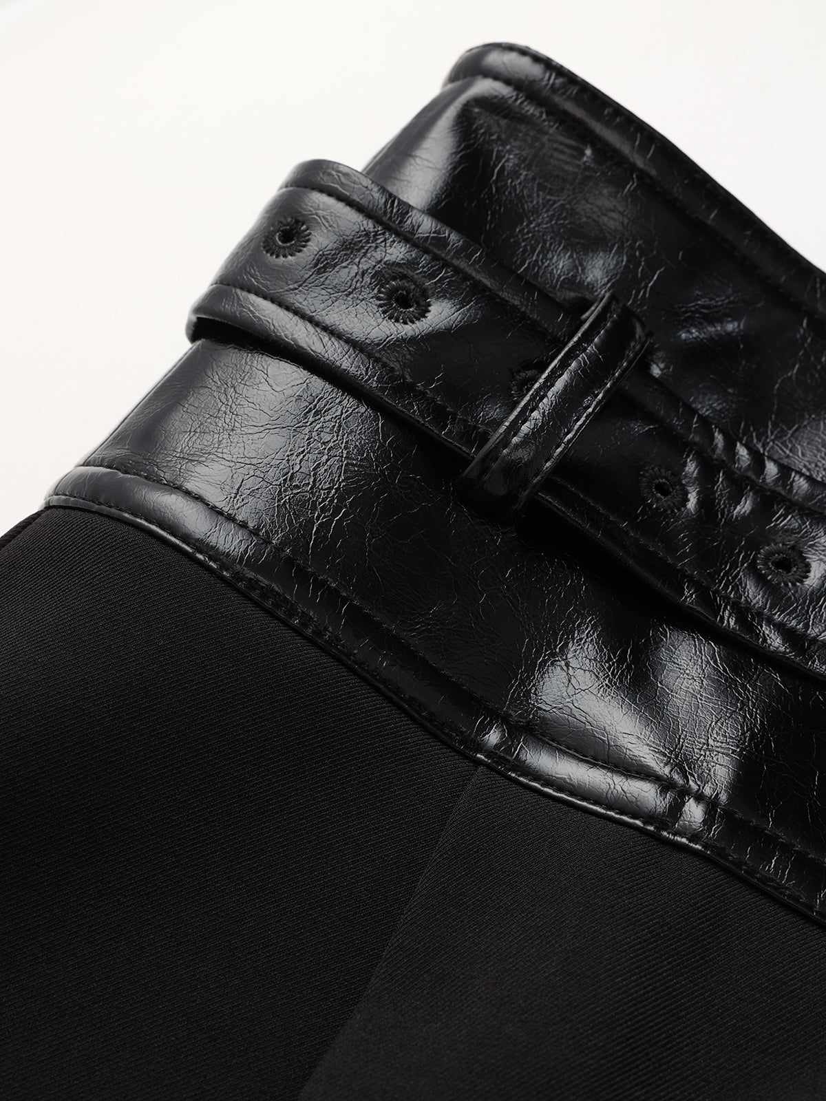 Faux Leather Waistband Wide-Leg Pants with Belt-Chicvia