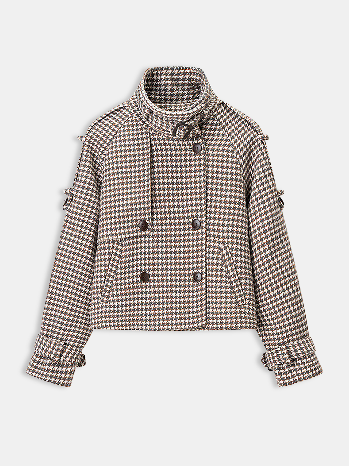 Houndstooth Double-Breasted Tweed Coat-Chicvia