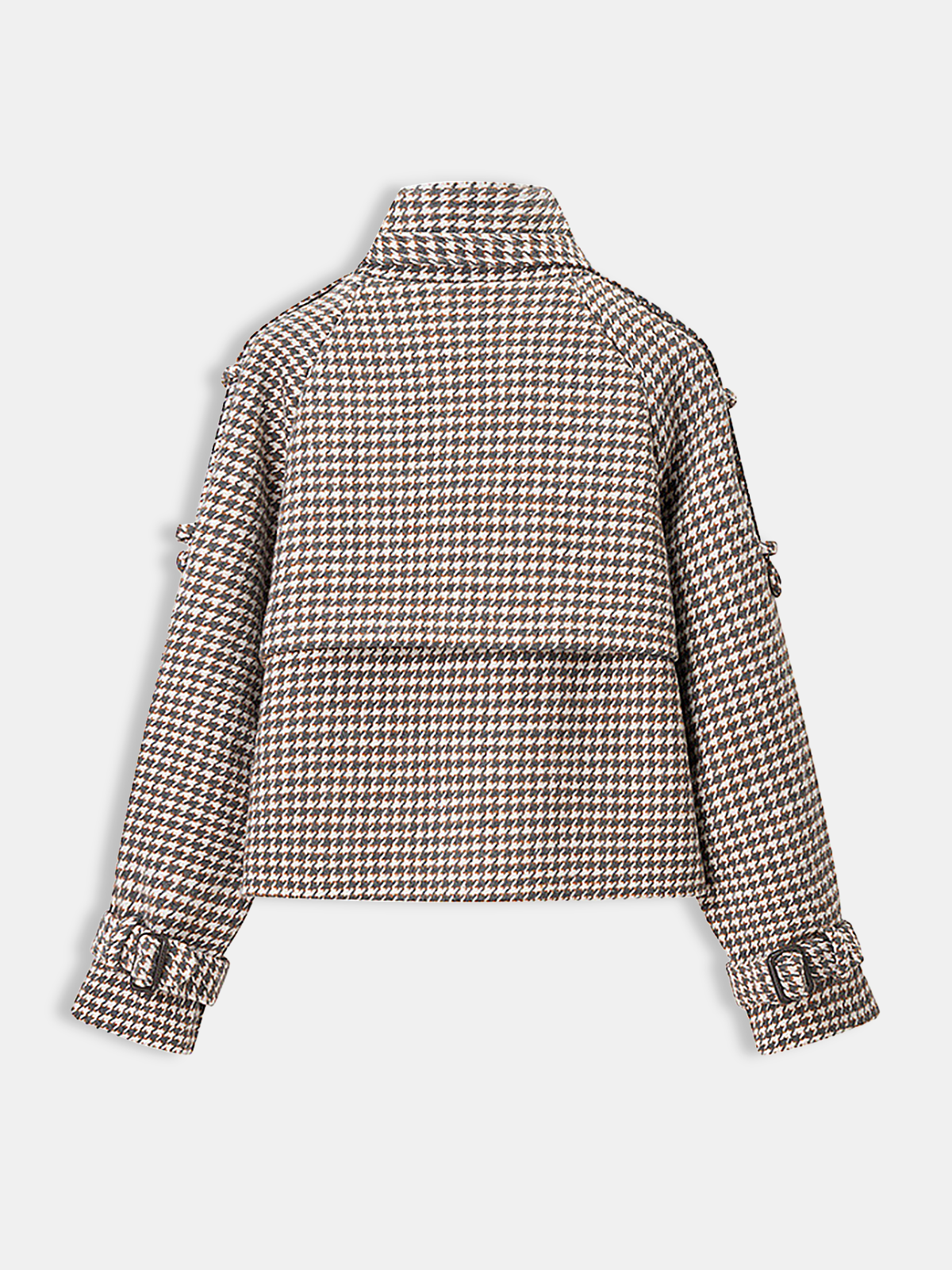 Houndstooth Double-Breasted Tweed Coat-Chicvia