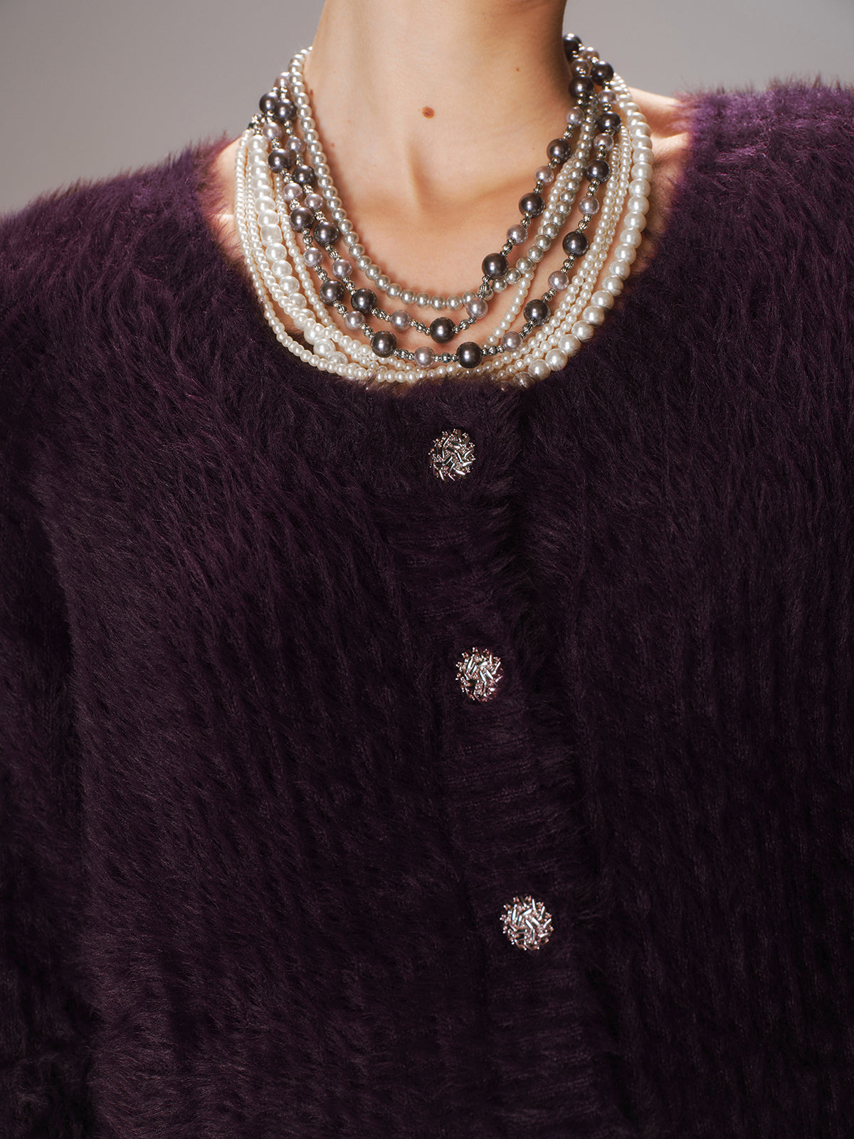 Button-Front Fuzzy Knit Cardigan-Chicvia