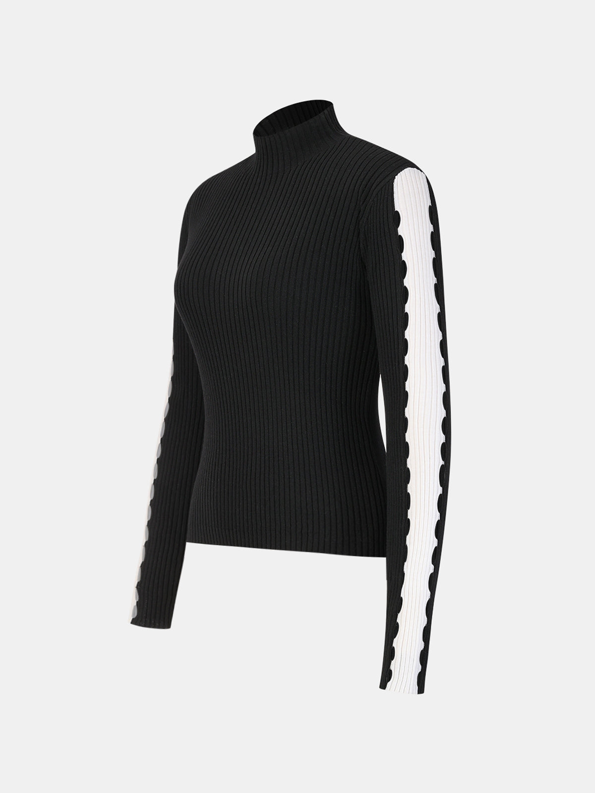 Mock Neck Contrast Sleeve Ribbed Knit Top-Chicvia