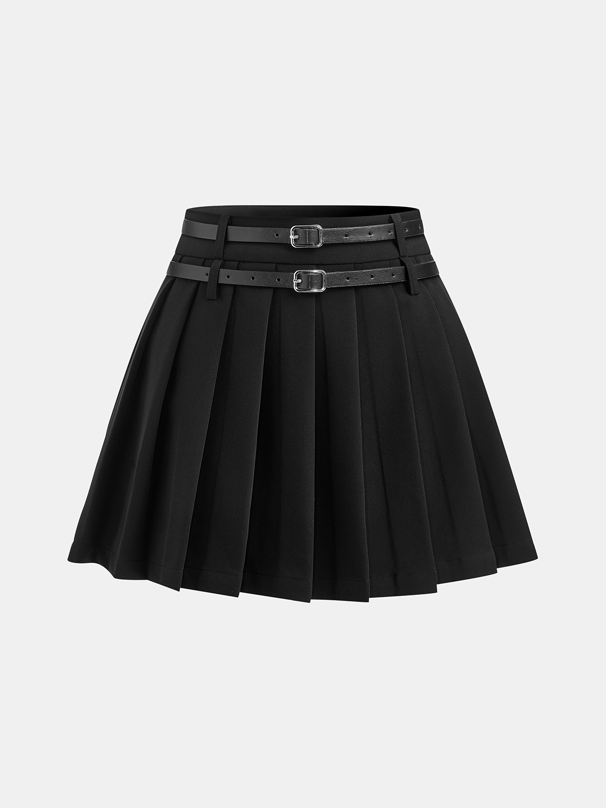Pleated Double Buckle Mini Skirt-Chicvia