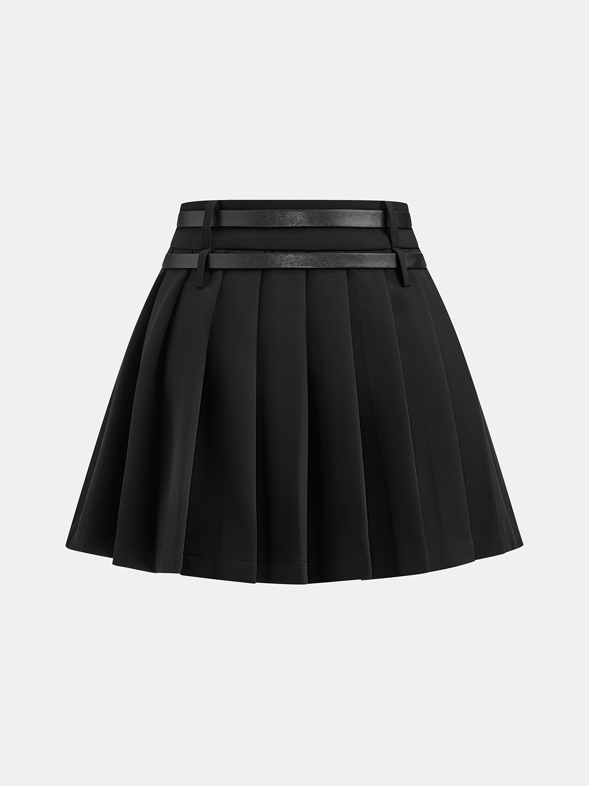 Pleated Double Buckle Mini Skirt-Chicvia