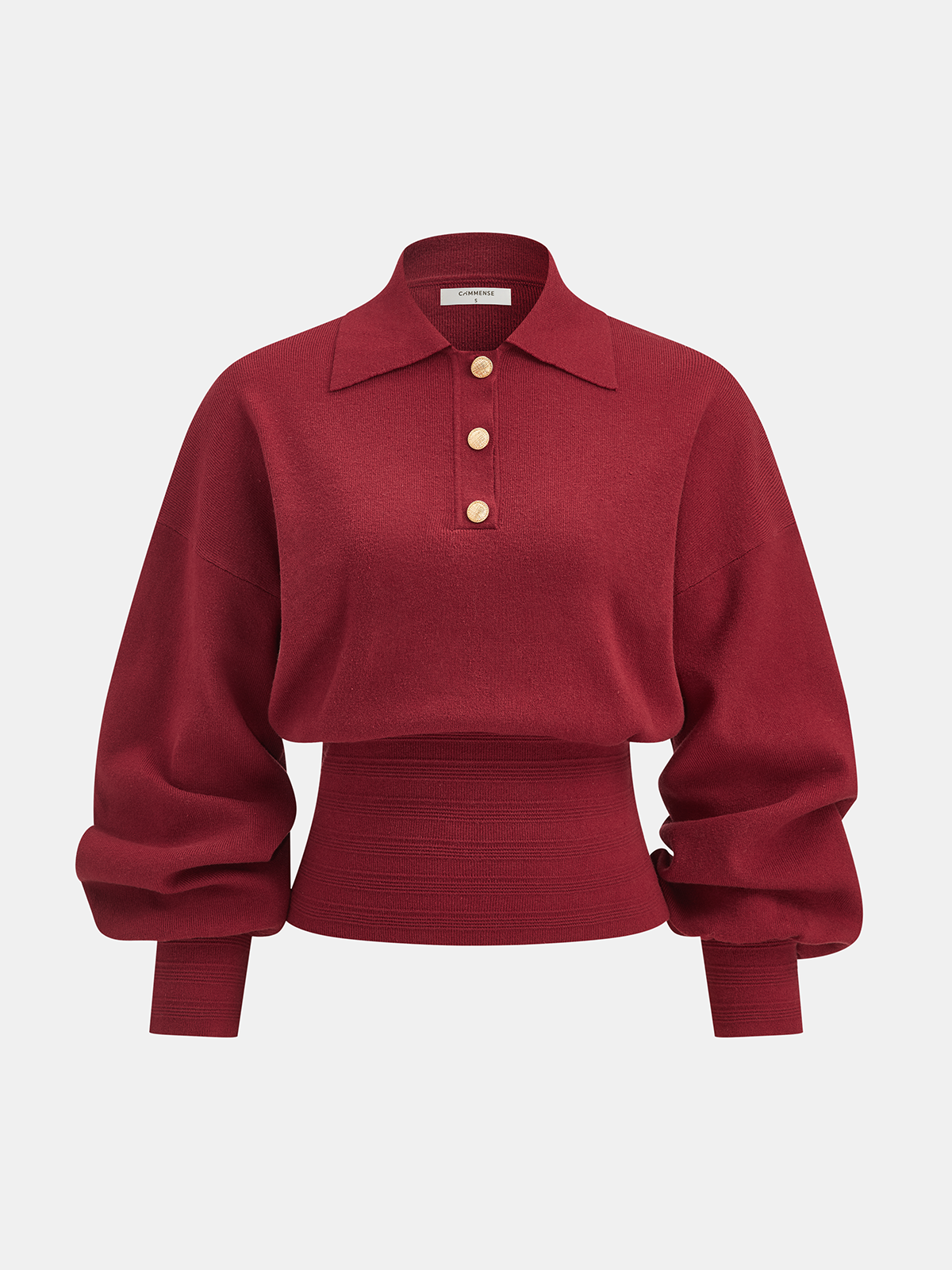 Polo Collar Buttoned Knit Sweater-Chicvia