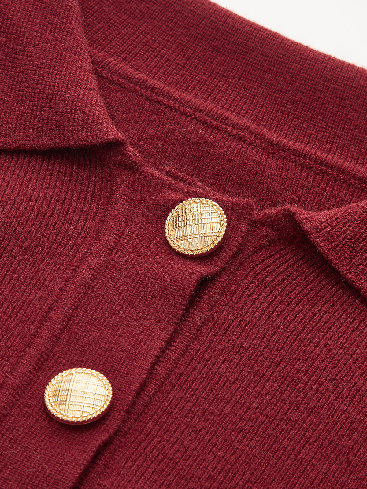 Polo Collar Buttoned Knit Sweater-Chicvia