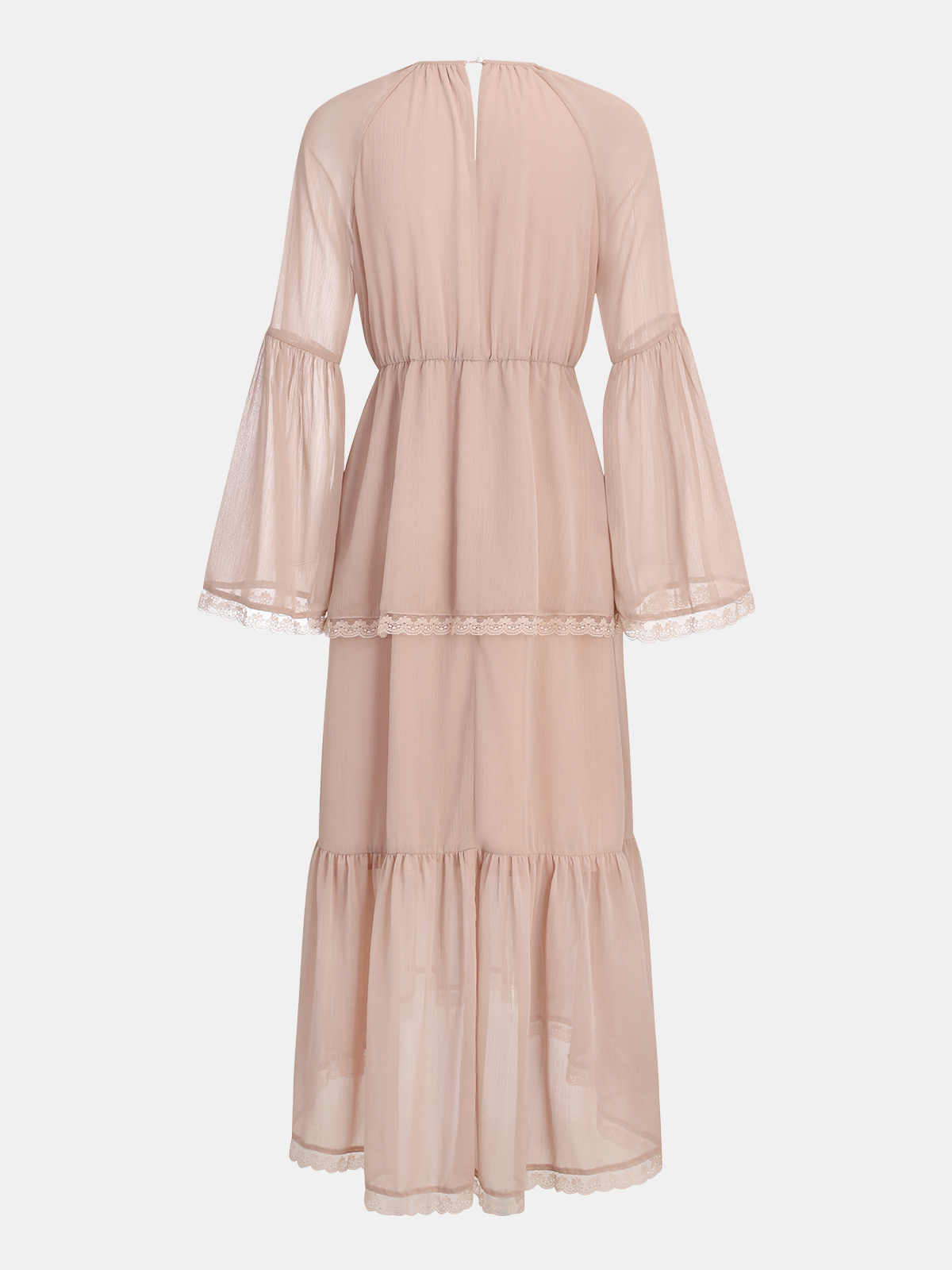 Lace Trim Chiffon Tiered Maxi Dress-Chicvia