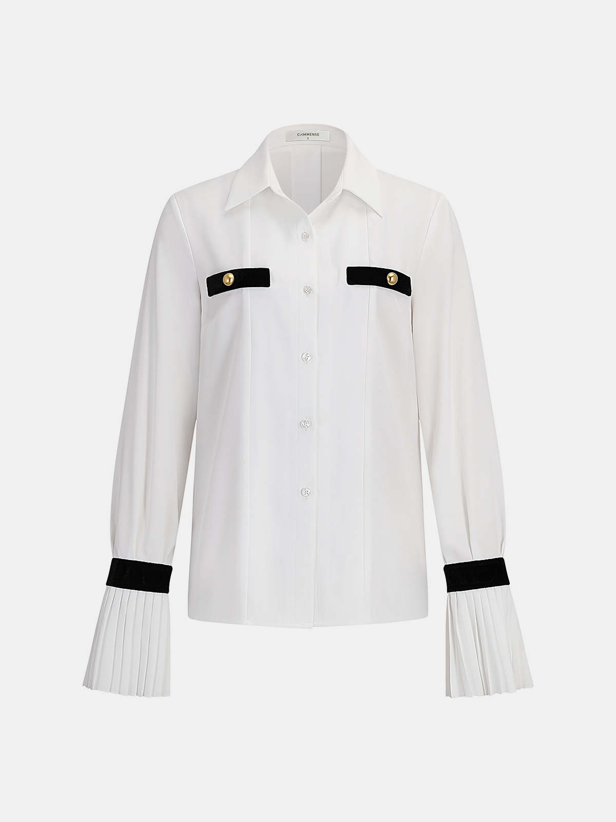 Pleated Cuff Contrast Panel Shirt-Chicvia