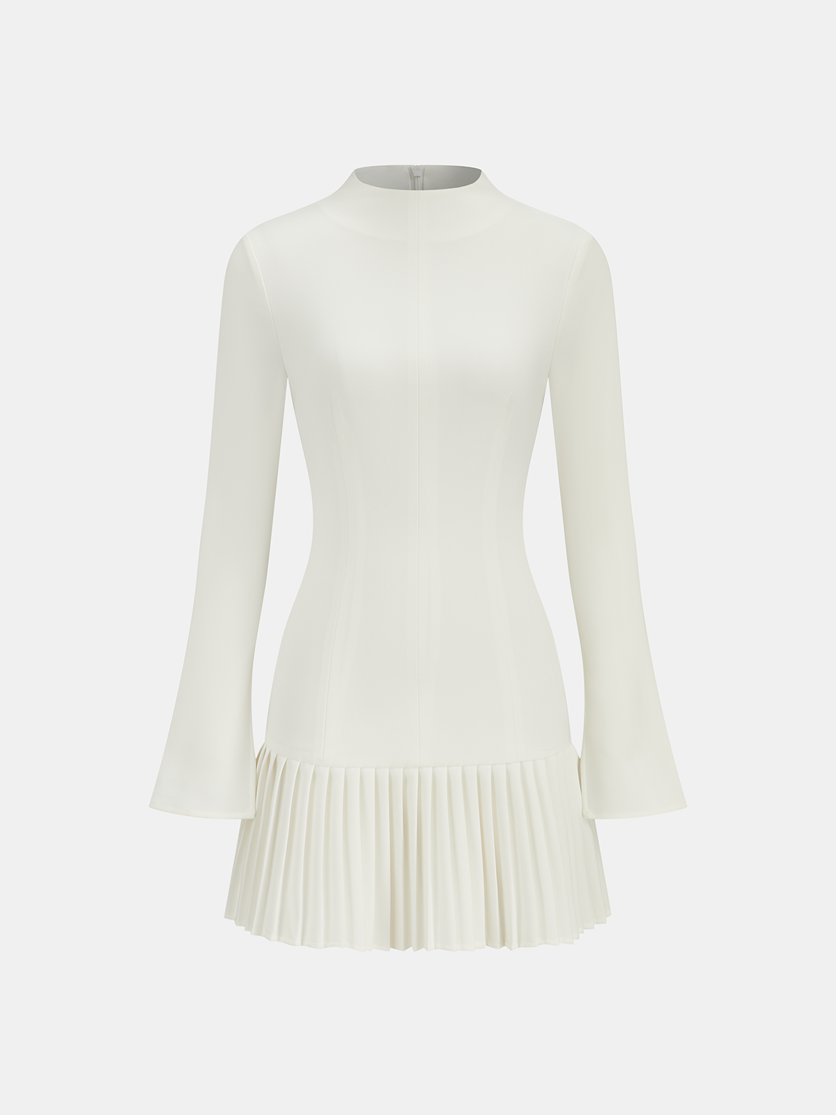 Pleated Hem Mock Neck Mini Dress-Chicvia