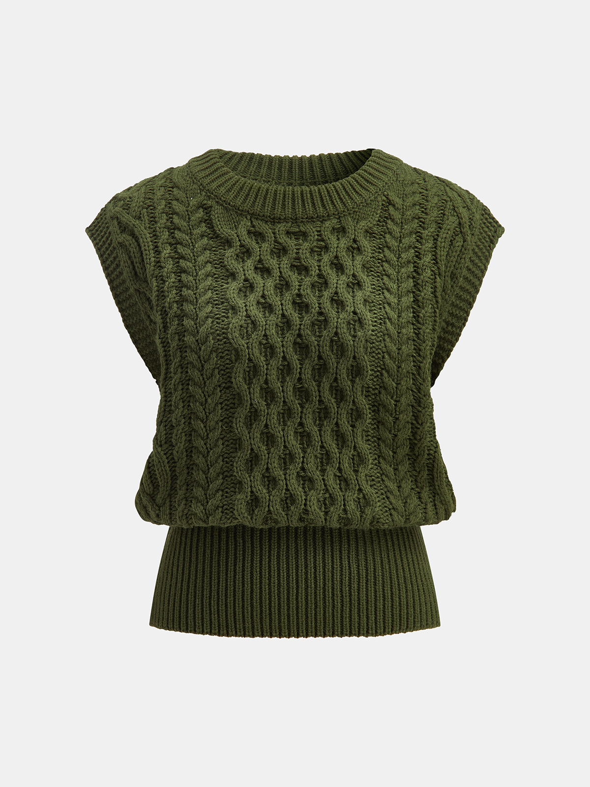 Cable Knit Sleeveless Sweater Vest-Chicvia