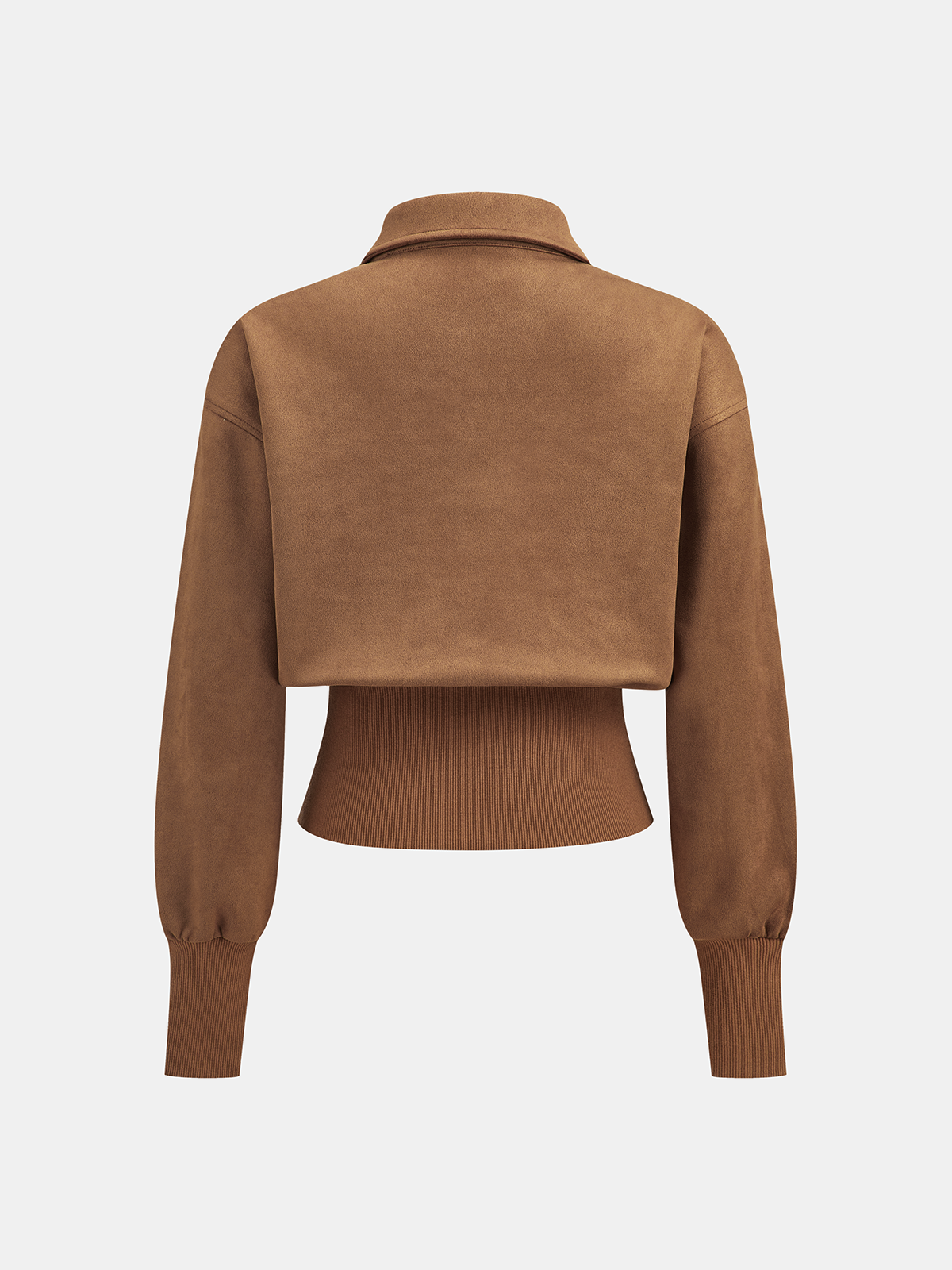 Cinched Waist Button-Front Suede Effect Shirt-Chicvia