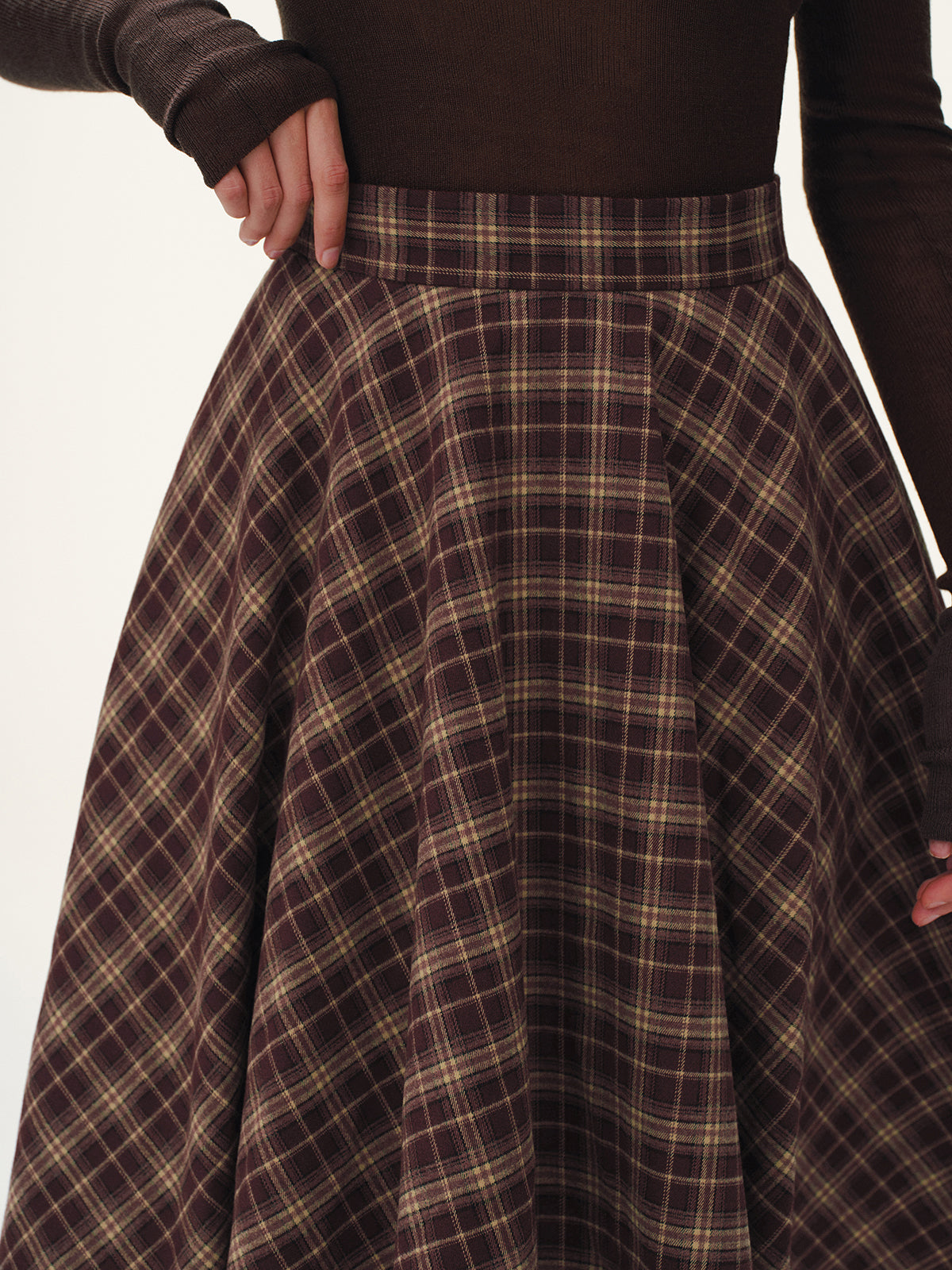 Plaid Asymmetric Midi Skirt-Chicvia