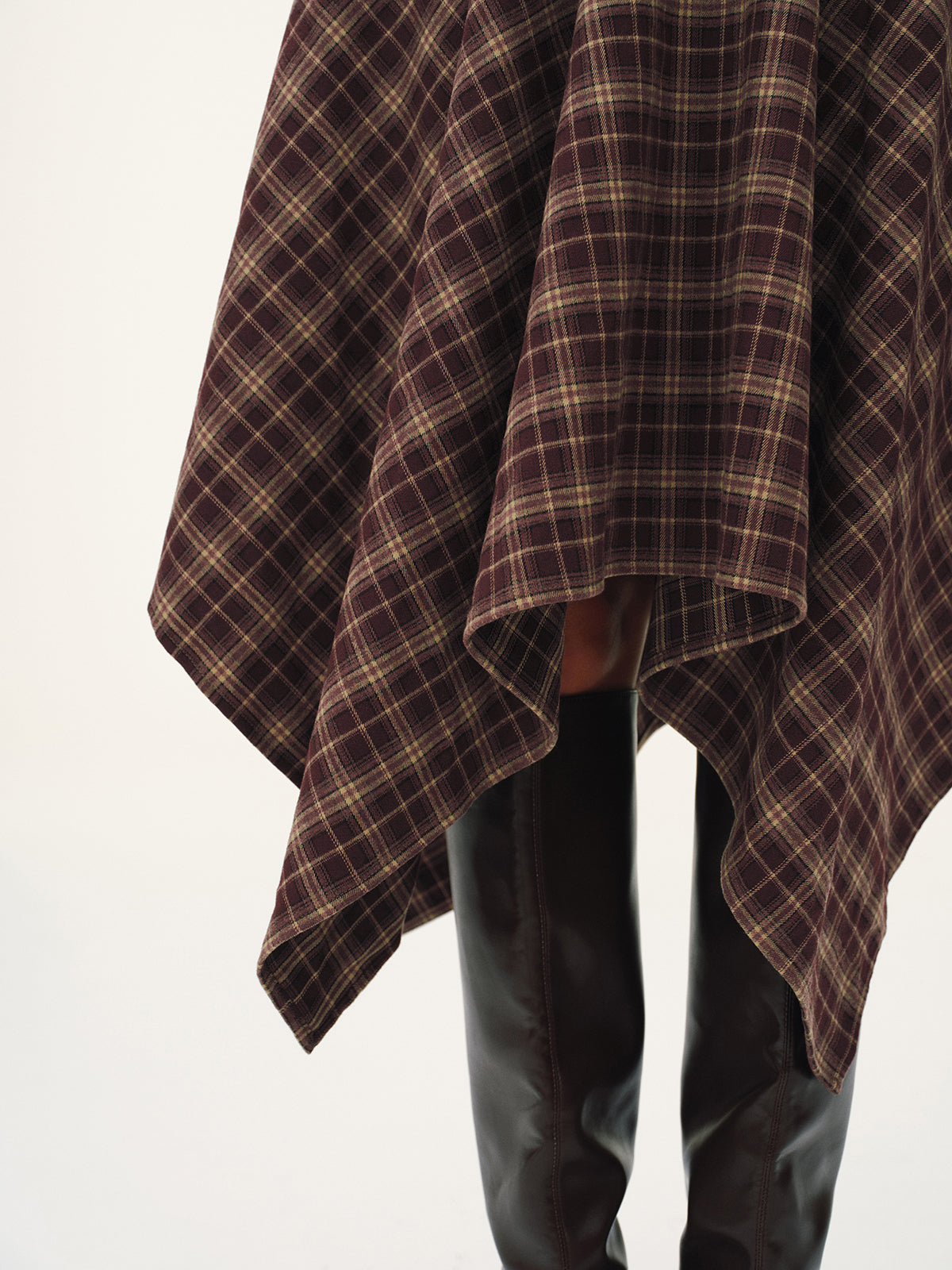 Plaid Asymmetric Midi Skirt-Chicvia