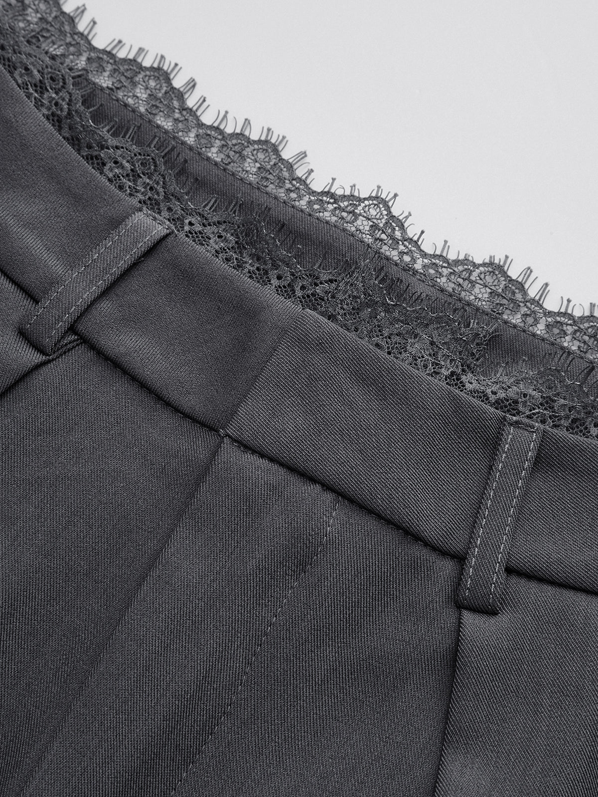 High-Waist Lace Trim Wide-Leg Pants-Chicvia