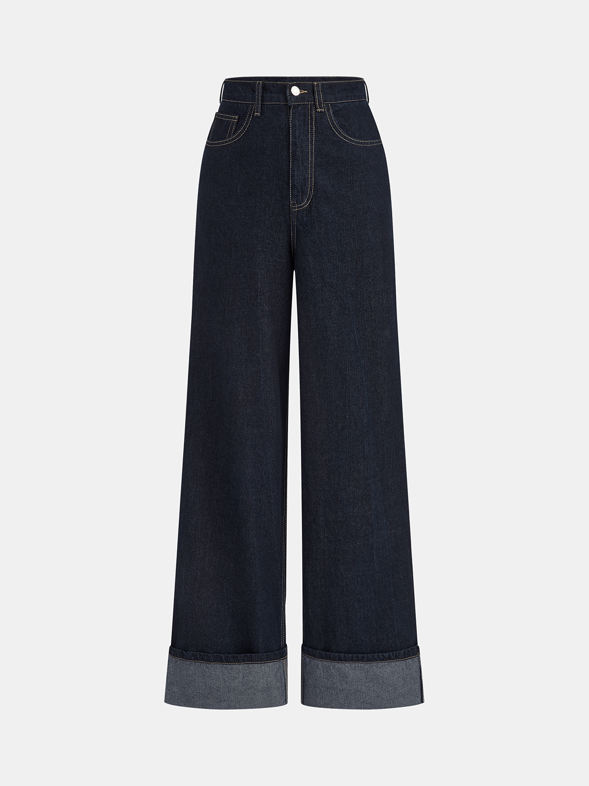High-Waist Cuffed Wide-Leg Jeans-Chicvia