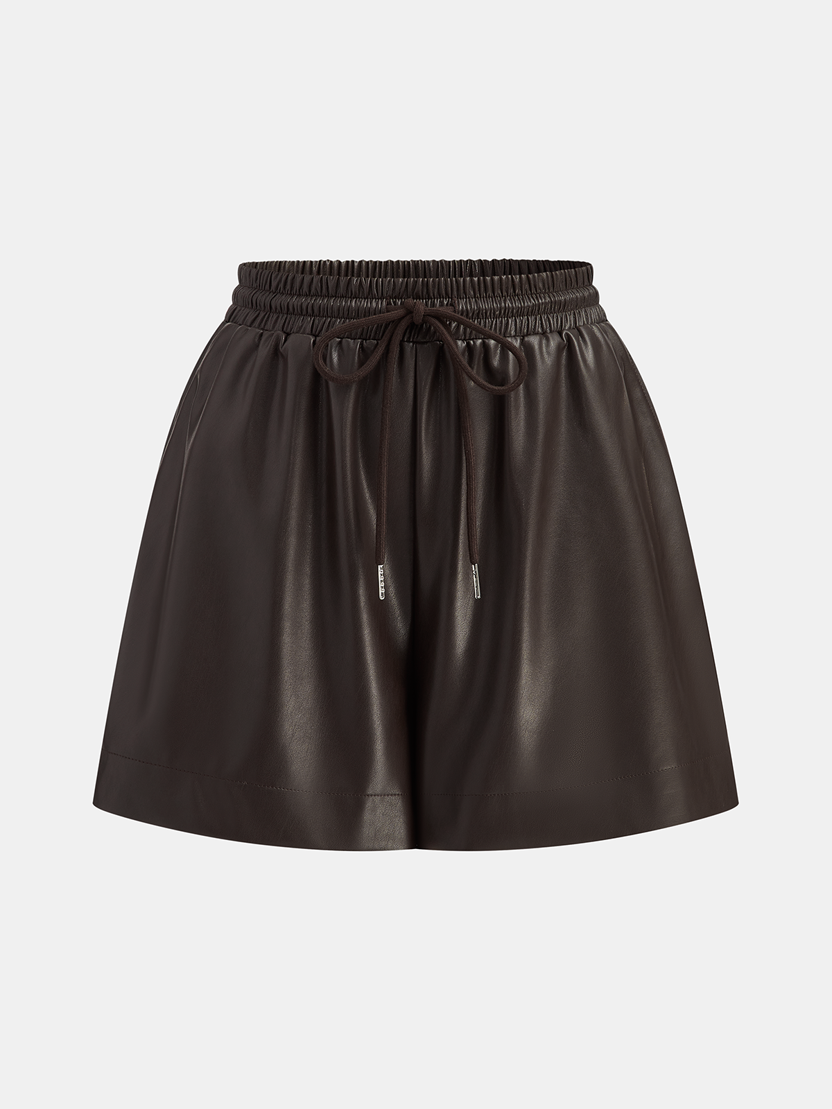 Faux Leather Drawstring Elastic Waist Shorts-Chicvia