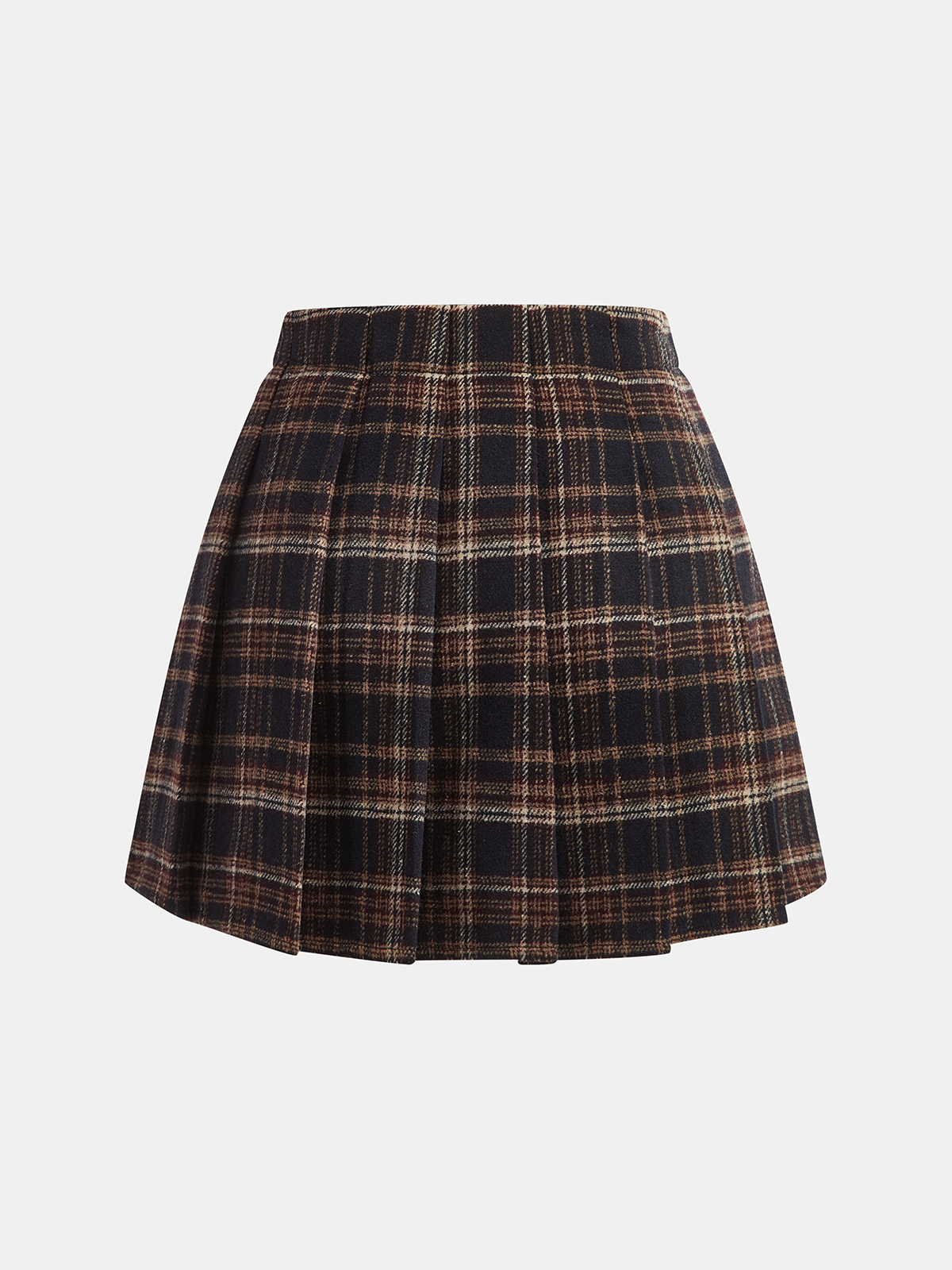 Buckle Detail Plaid Pleated Mini Skirt-Chicvia