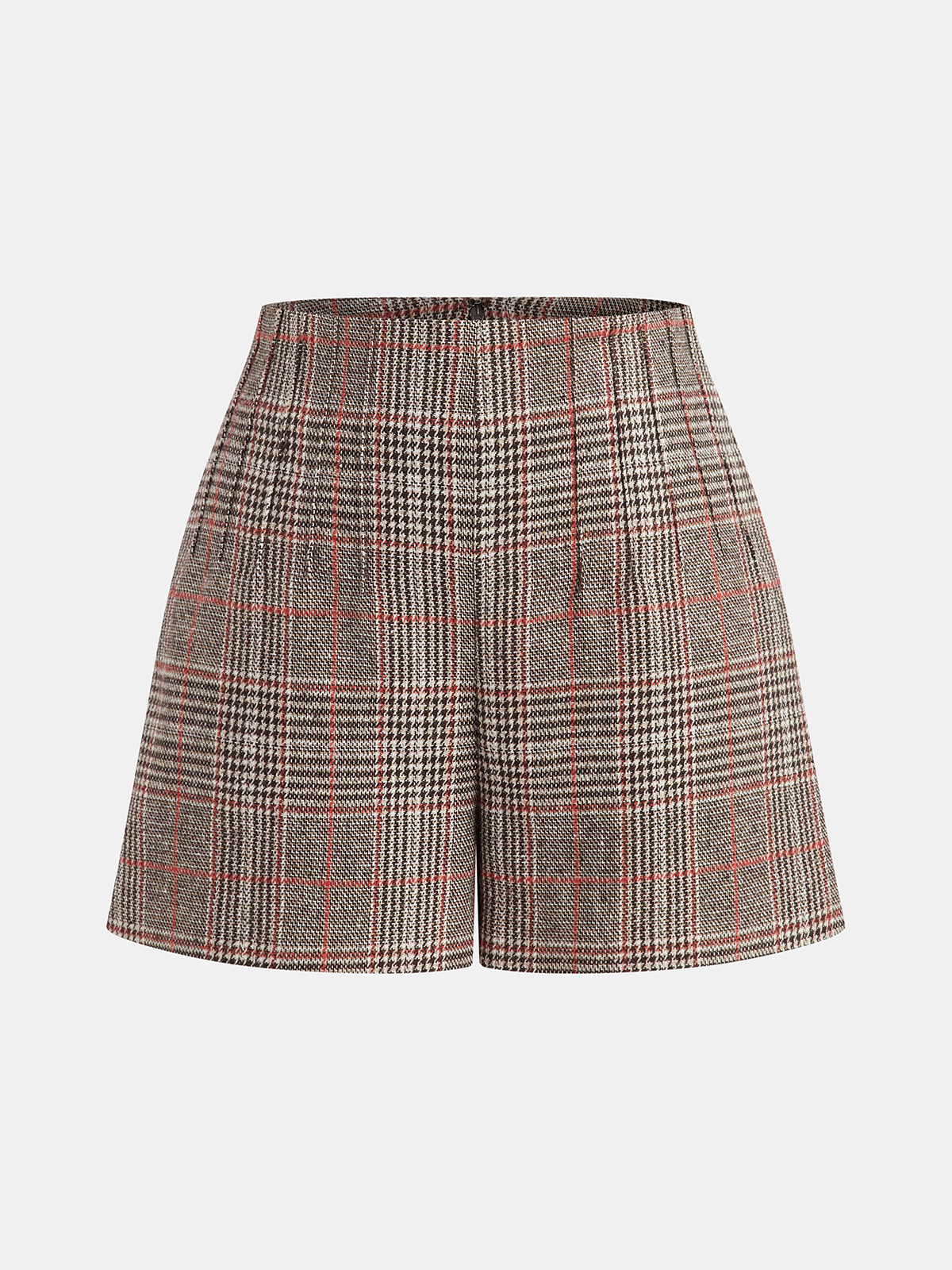High-Waist Plaid Tweed Shorts-Chicvia