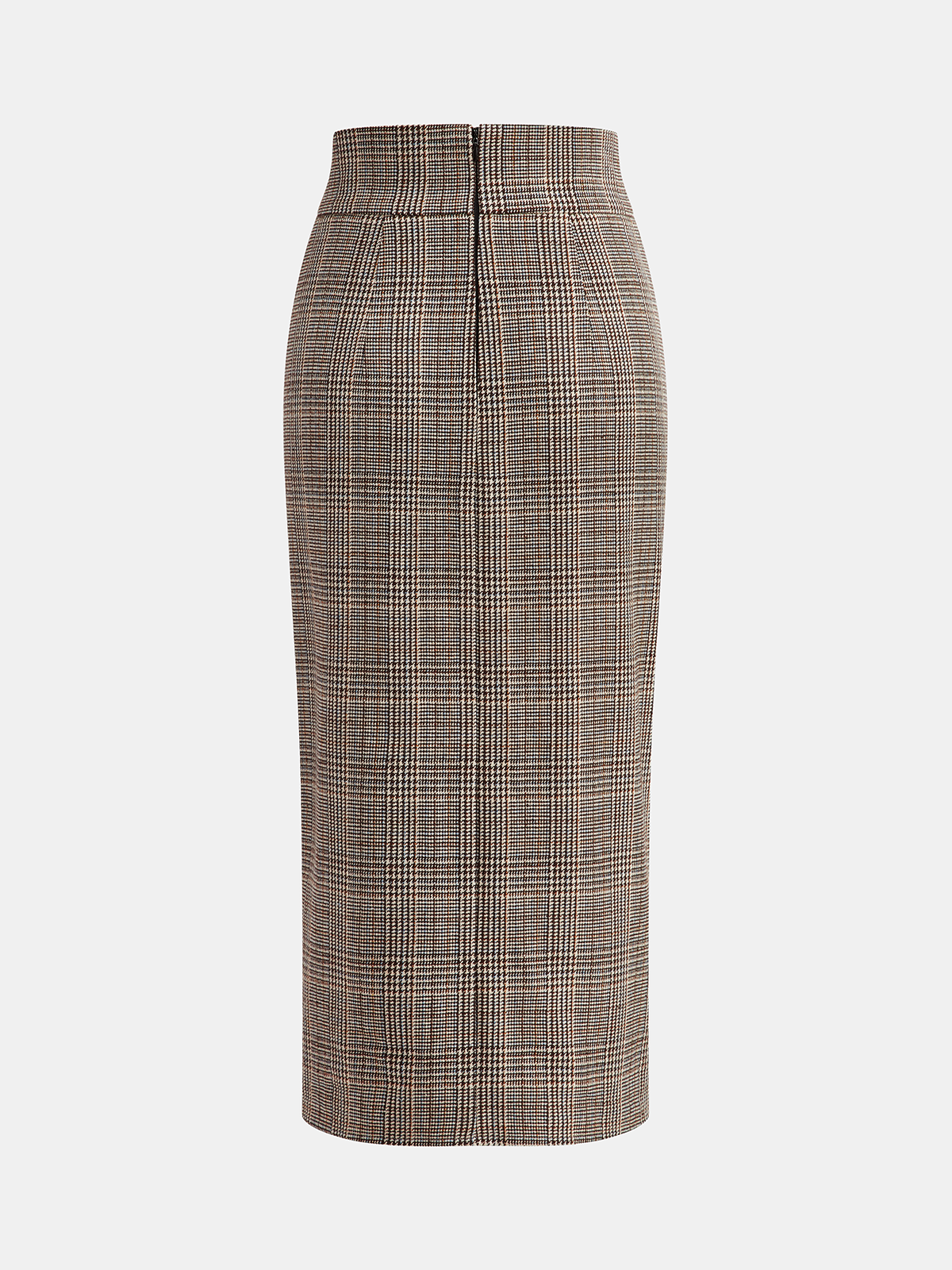 Knot-Front Slit Houndstooth Tweed Midi Skirt-Chicvia