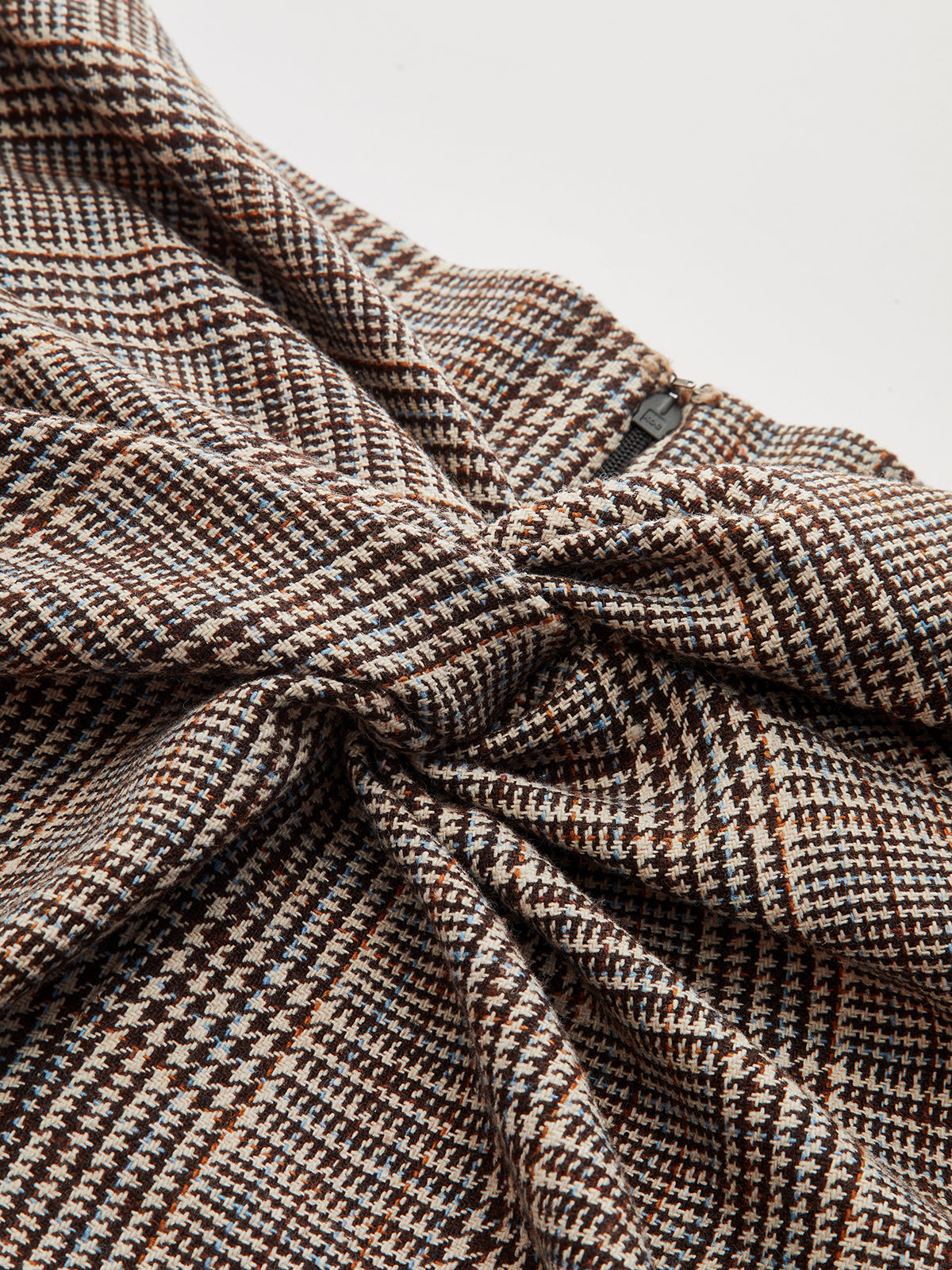 Knot-Front Slit Houndstooth Tweed Midi Skirt-Chicvia