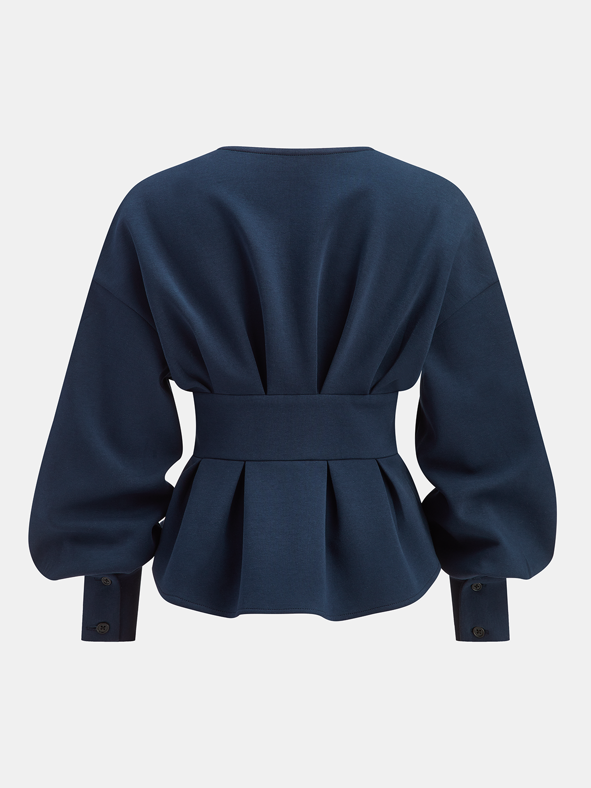 Deep V Neck Puff Sleeve Peplum Top-Chicvia