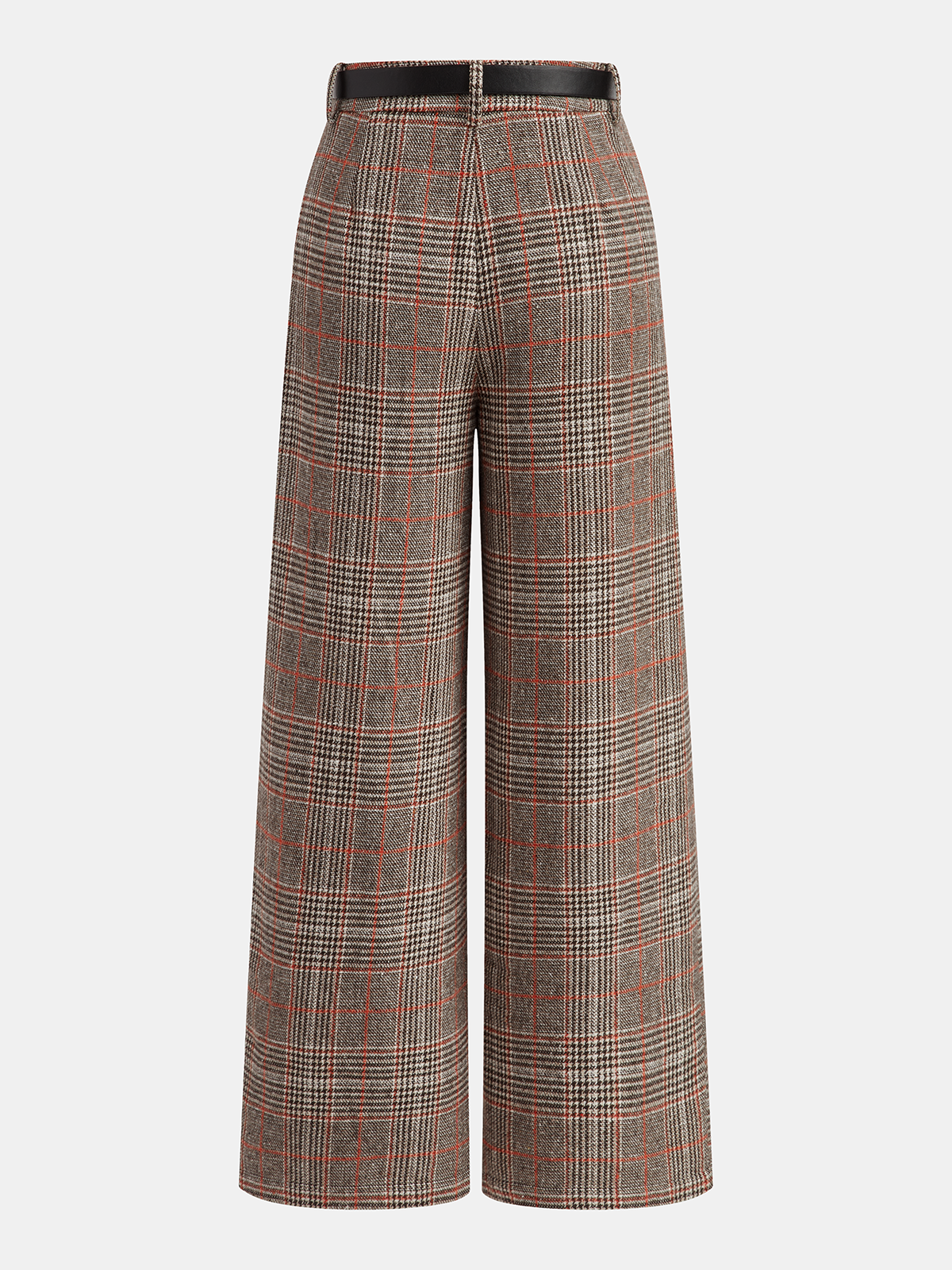 Belted Plaid Tweed Wide-Leg Pants-Chicvia