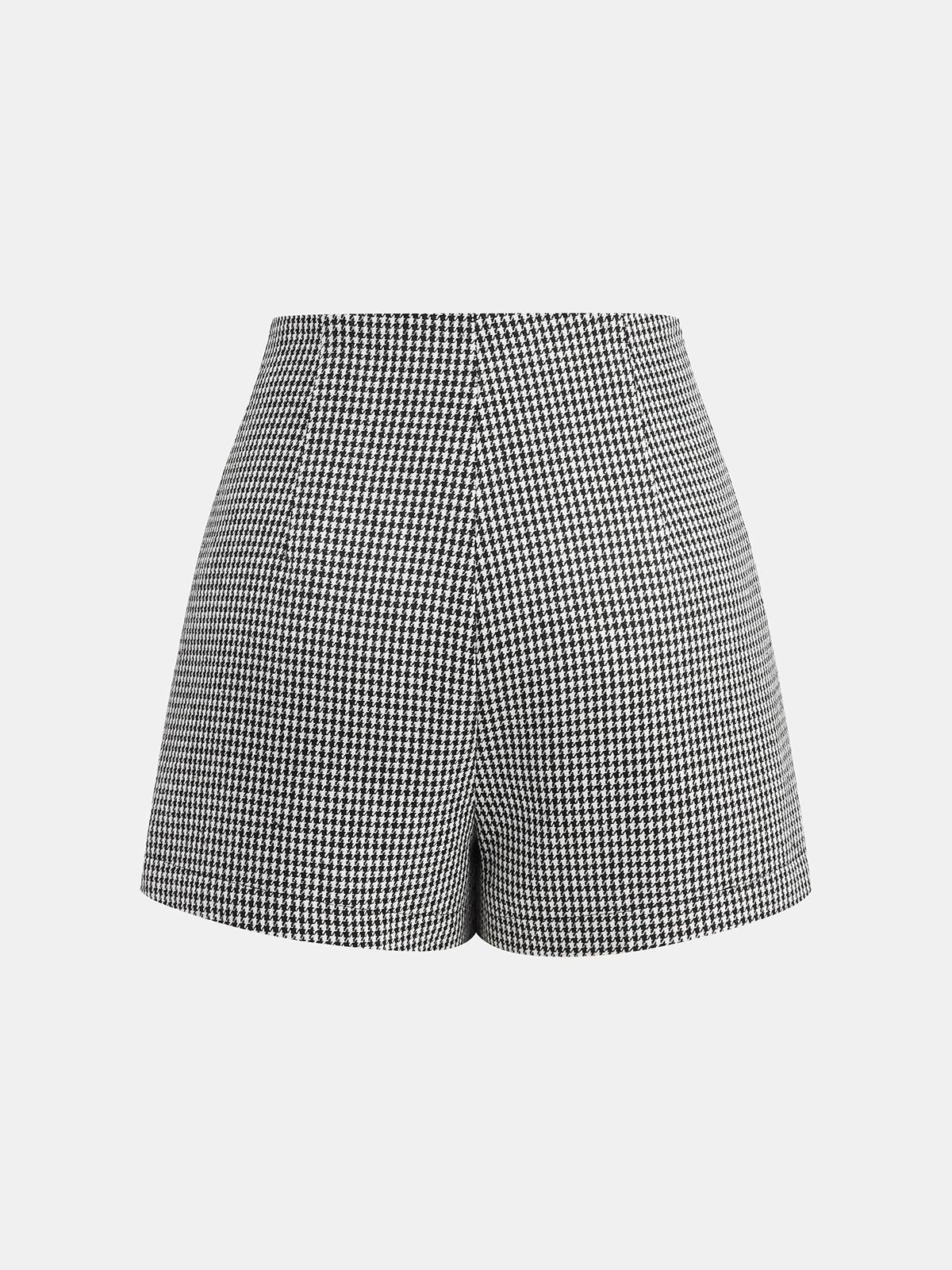 Houndstooth Tweed Double-Breasted Mini Skirt-Chicvia