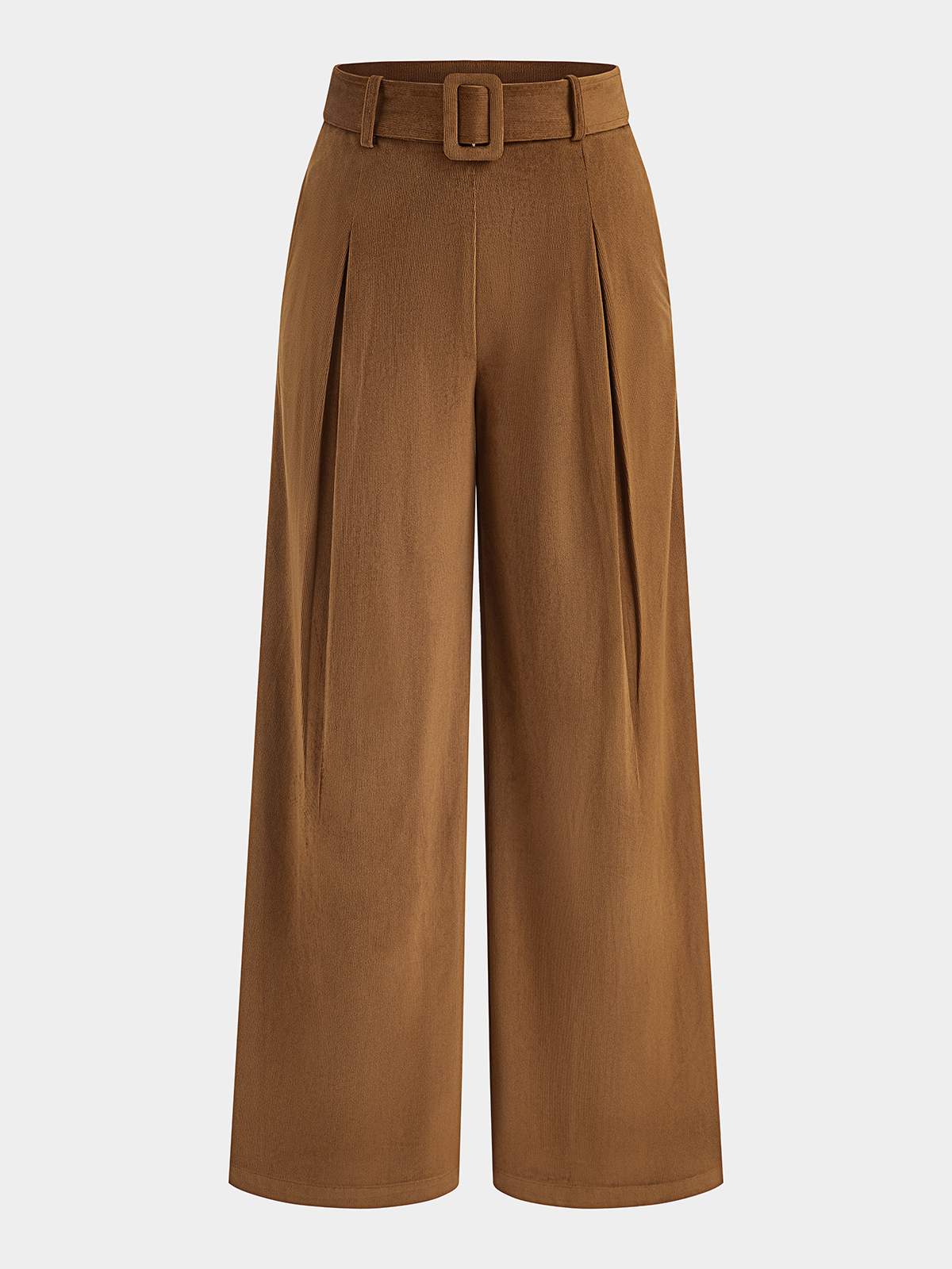 Belted Mid-Waist Corduroy Pleated Pants-Chicvia