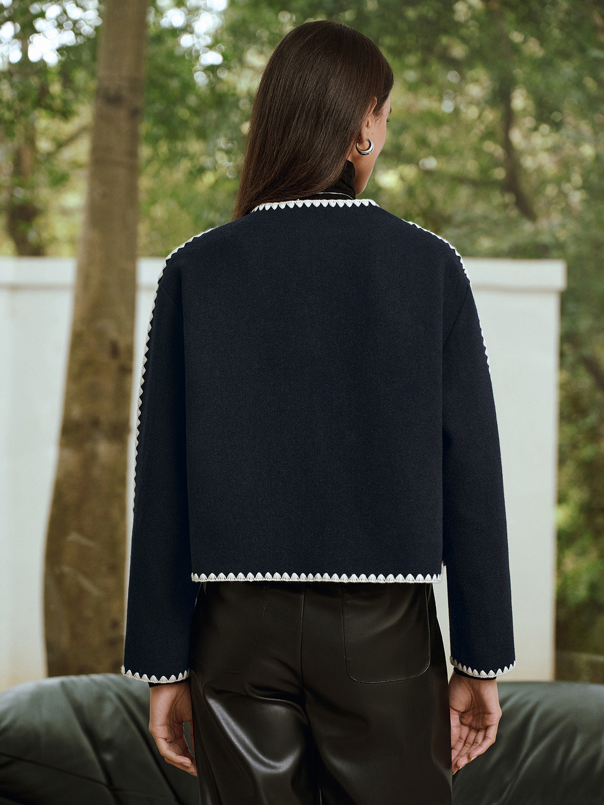 Contrast Scallop Trim Tweed Jacket-Chicvia