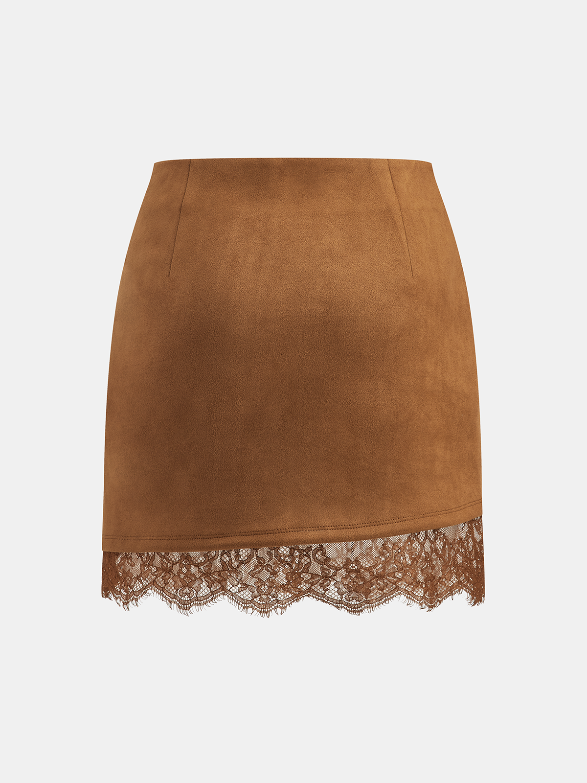 Lace Hem Suede Effect Mini Skirt-Chicvia