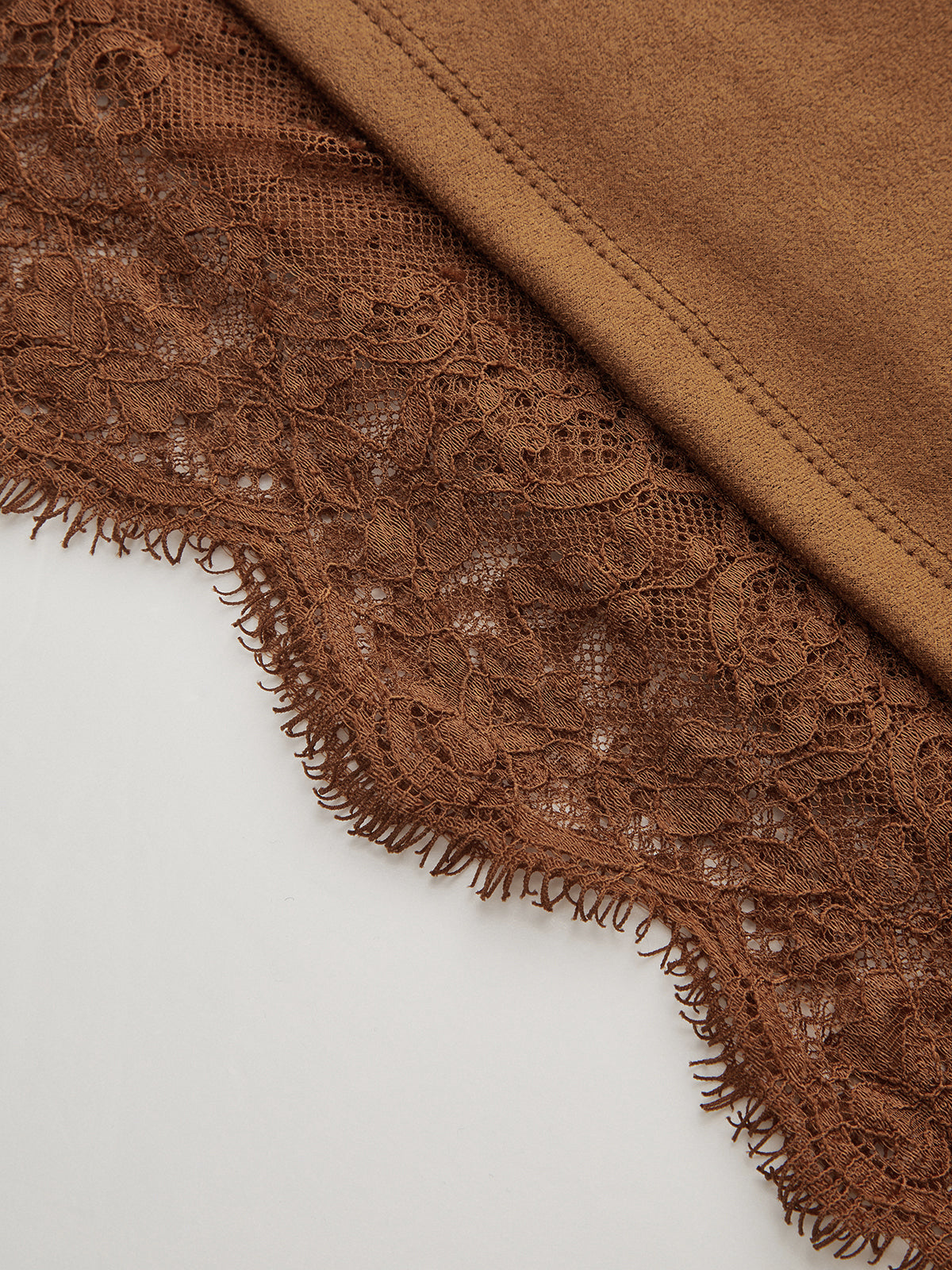 Lace Hem Suede Effect Mini Skirt-Chicvia