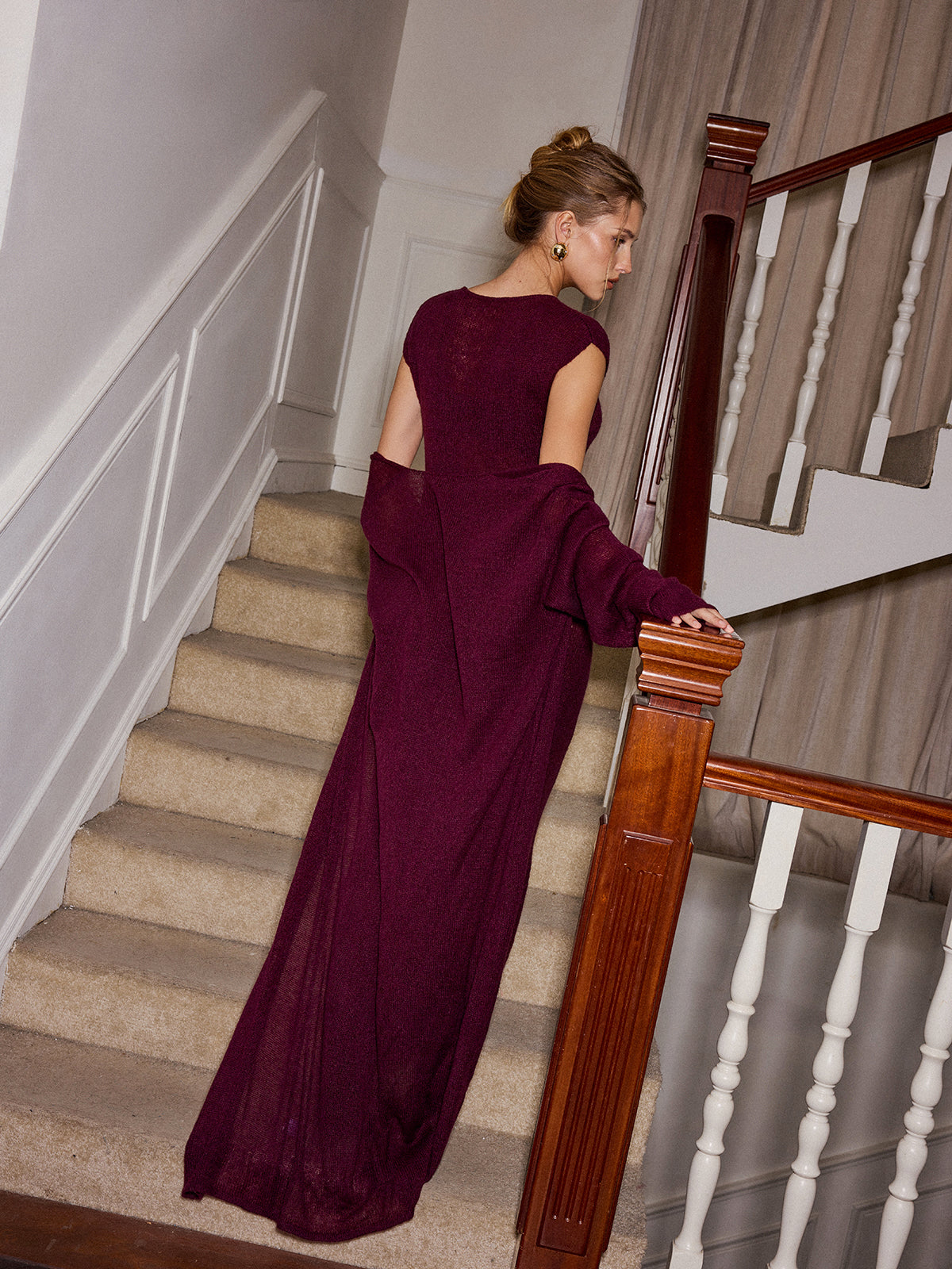 Knit Maxi Dress and Cardigan Two Piece Set without Belt-Chicvia