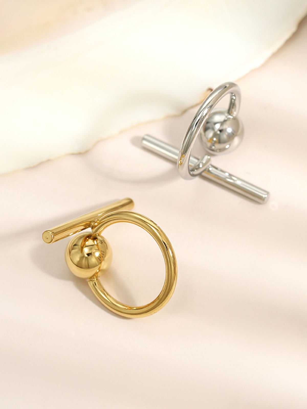 Gold Tone Geometric Statement Ring-Chicvia