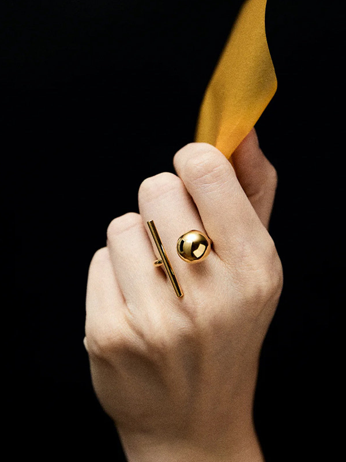 Gold Tone Geometric Statement Ring-Chicvia