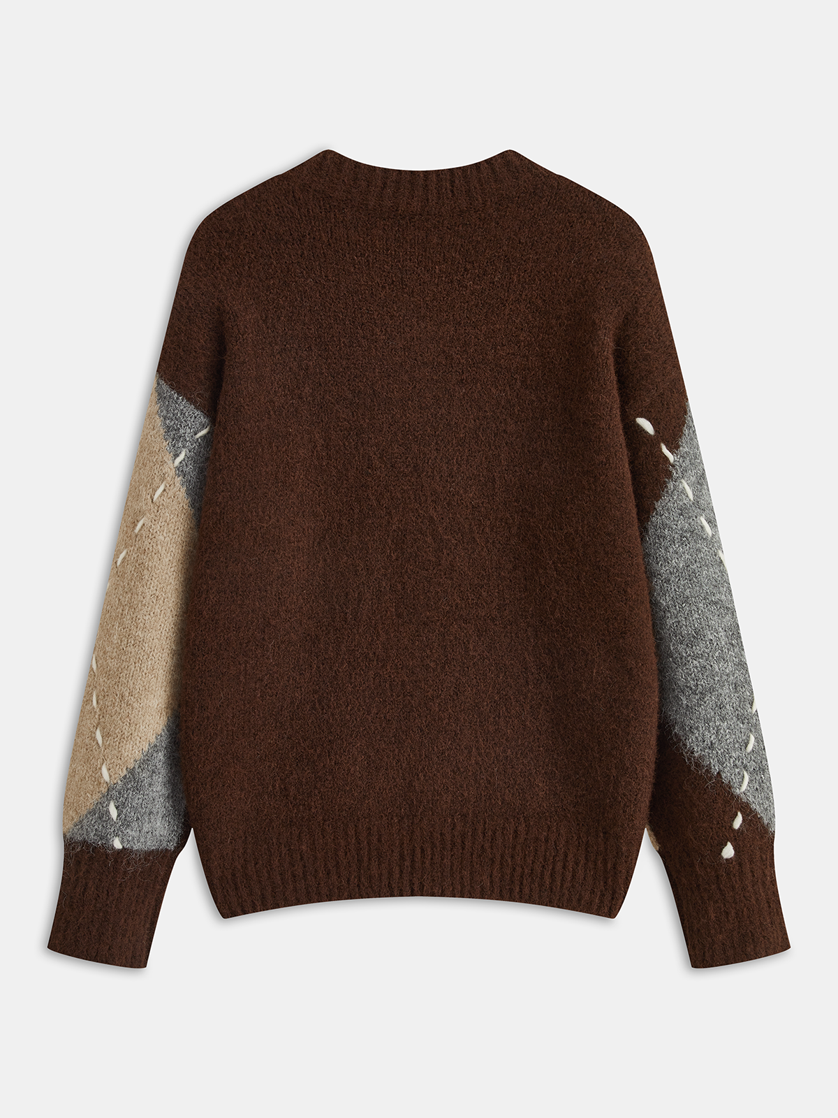 Colorblock Gingham Plaid V-Neck Knit Sweater-Chicvia