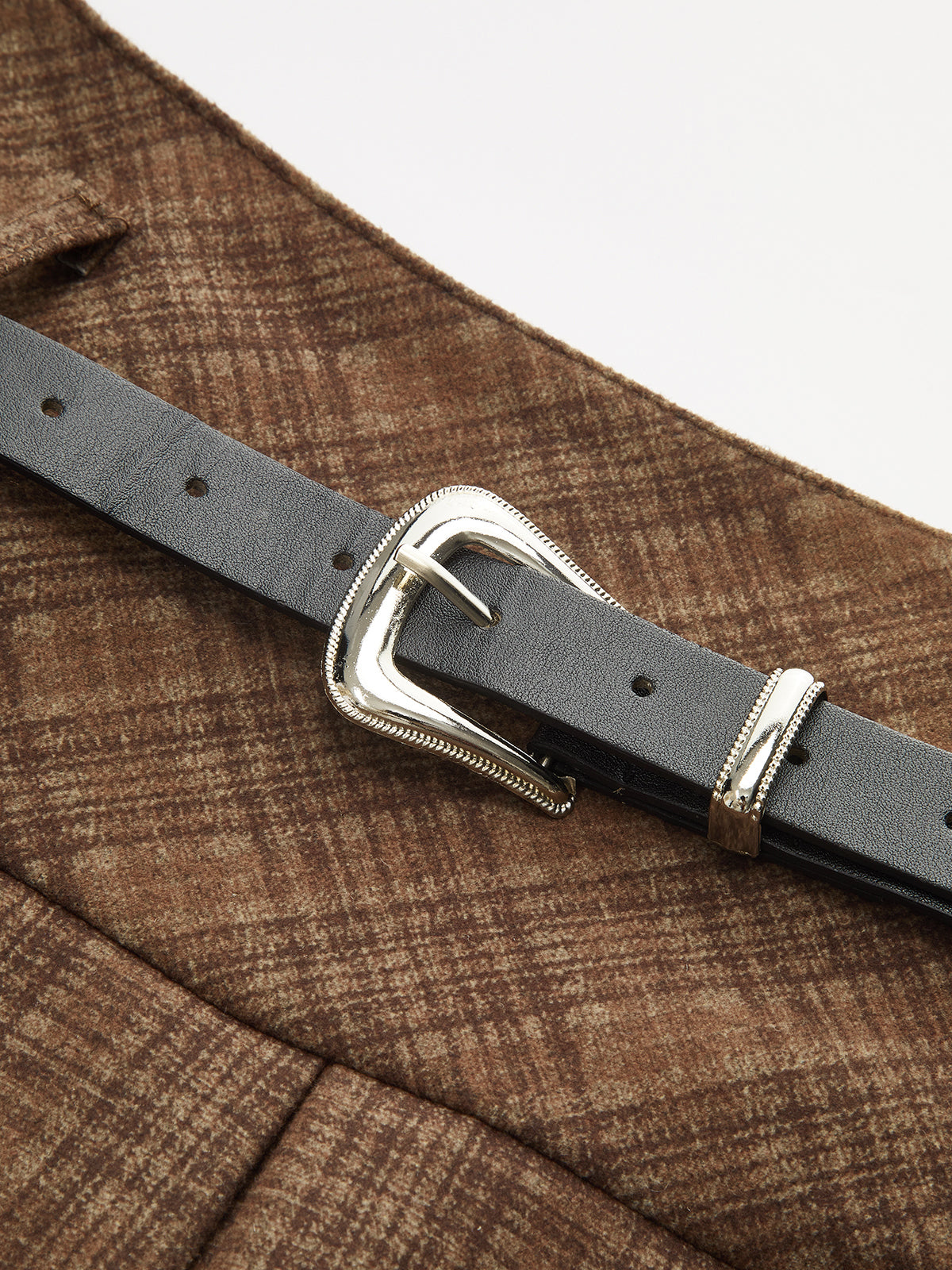 Belted Pleated Plaid Mini Skirt-Chicvia