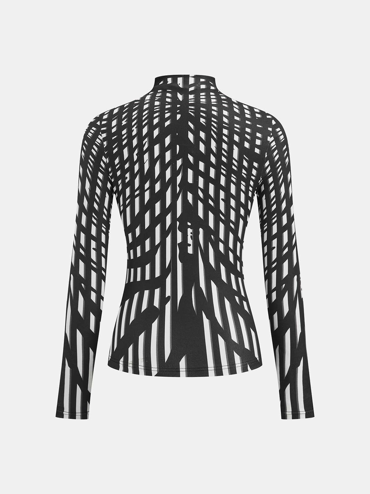 Geometric Print Mock Neck Long-Sleeve Top-Chicvia