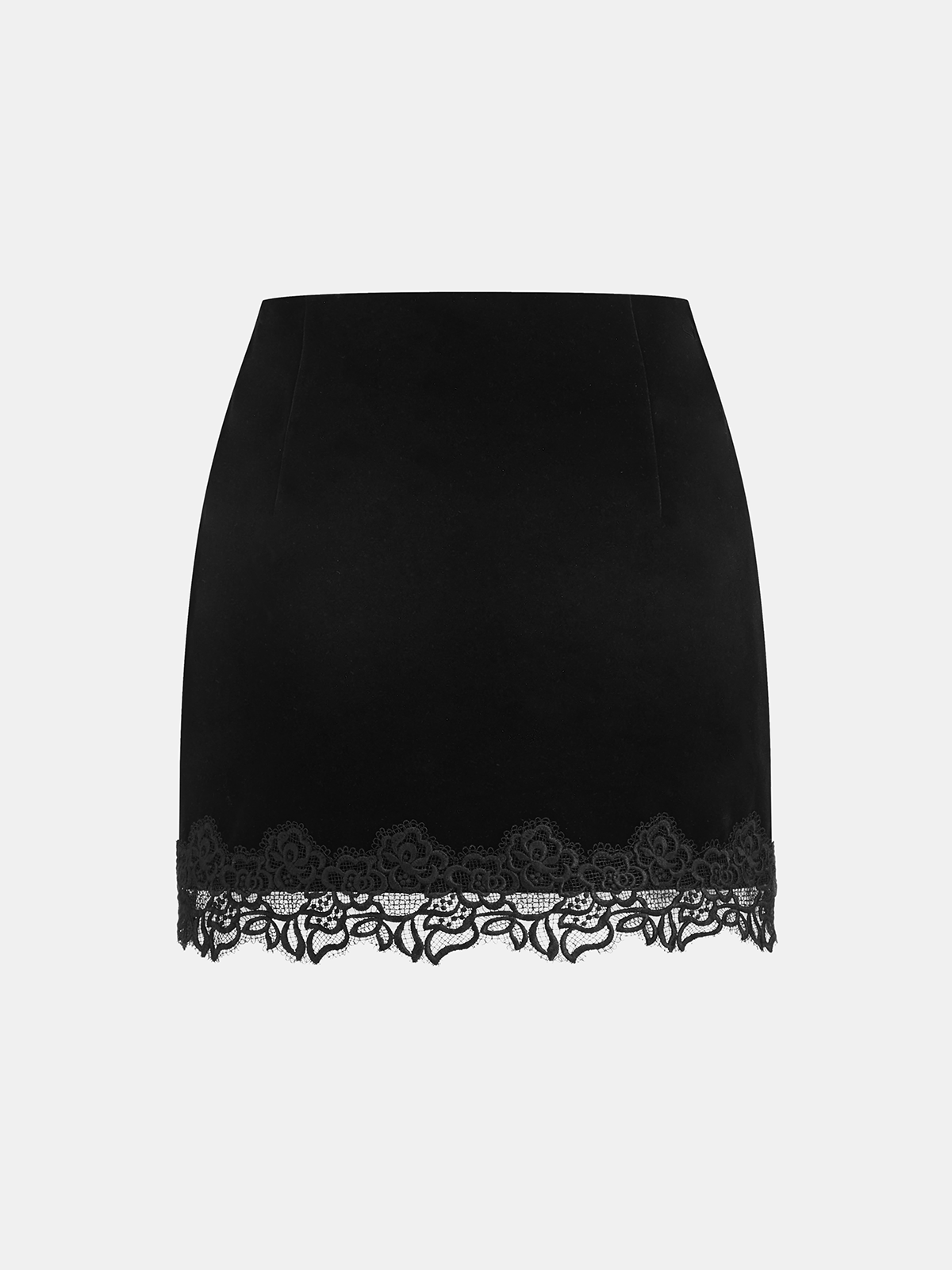 Floral Lace Trim Velvet Mini Skirt-Chicvia